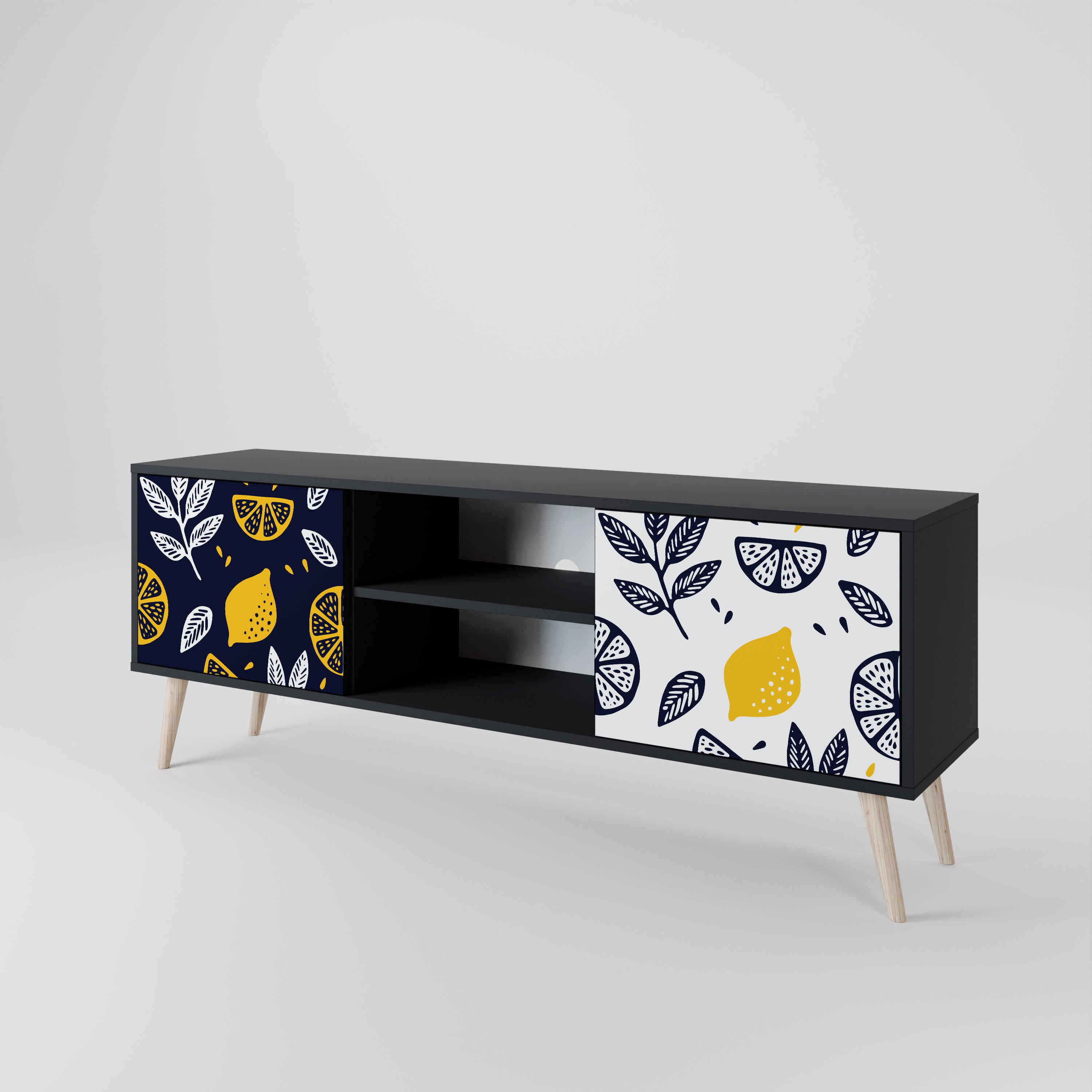 Βάση τηλεόρασης CITRUS BLACK AND WHITE με 2 πόρτες σε μαύρο φινίρισμα