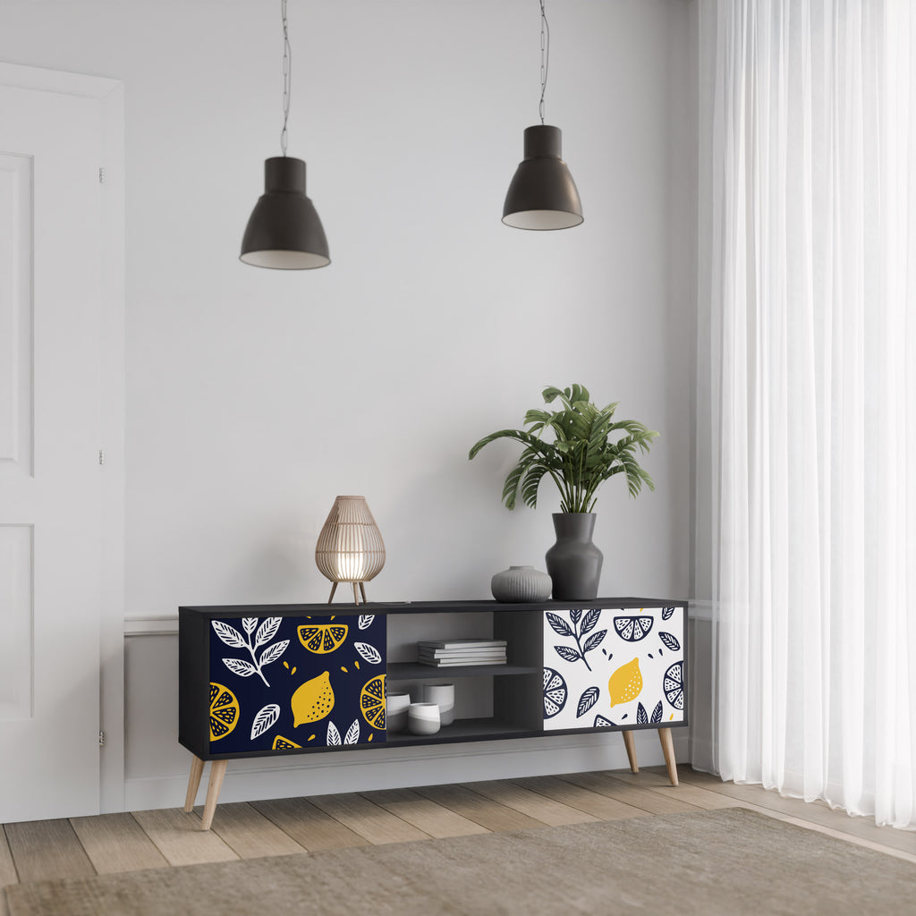 Βάση τηλεόρασης CITRUS BLACK AND WHITE με 2 πόρτες σε μαύρο φινίρισμα