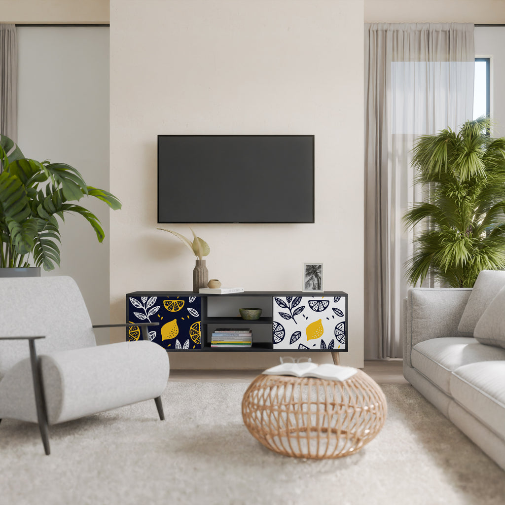 Βάση τηλεόρασης CITRUS BLACK AND WHITE με 2 πόρτες σε μαύρο φινίρισμα