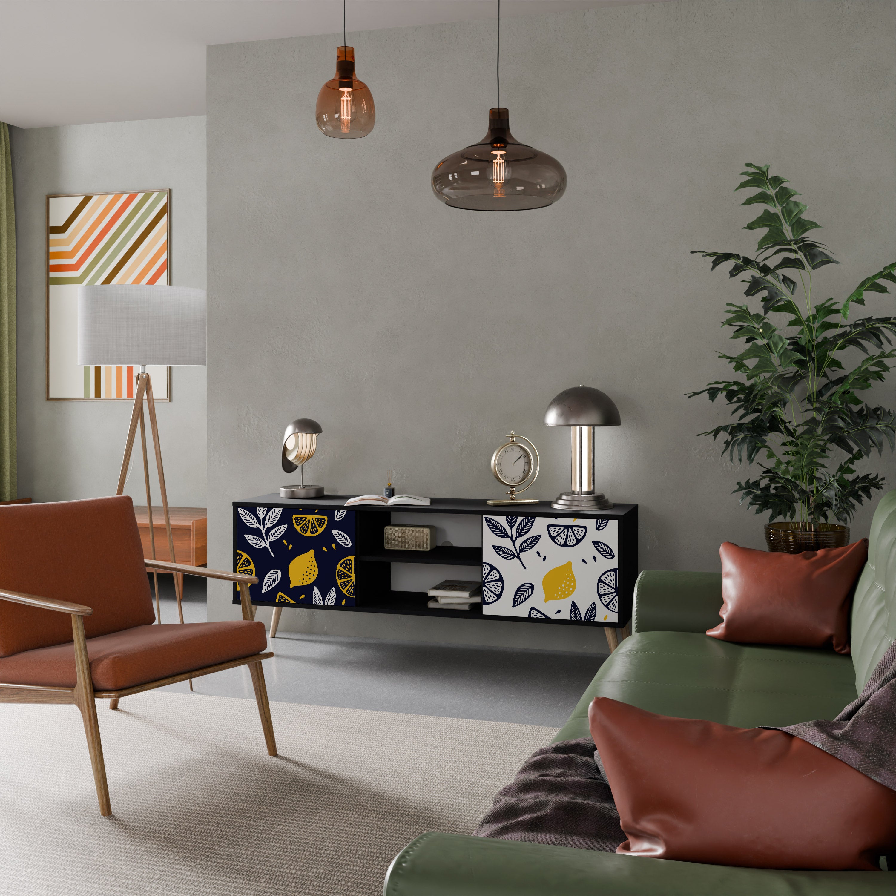 Βάση τηλεόρασης CITRUS BLACK AND WHITE με 2 πόρτες σε μαύρο φινίρισμα
