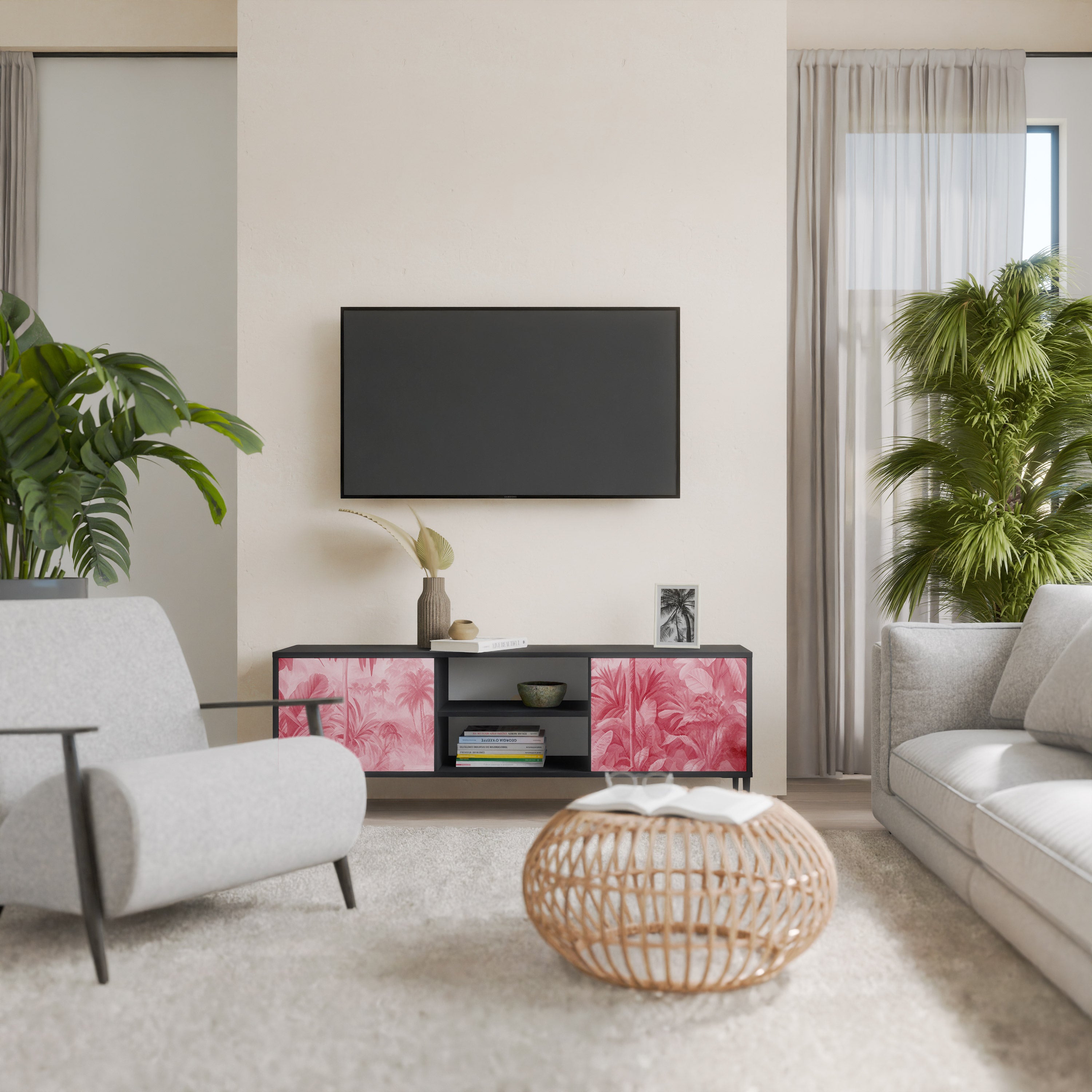 Βάση τηλεόρασης SWEET TROPICS με 2 πόρτες σε μαύρο φινίρισμα