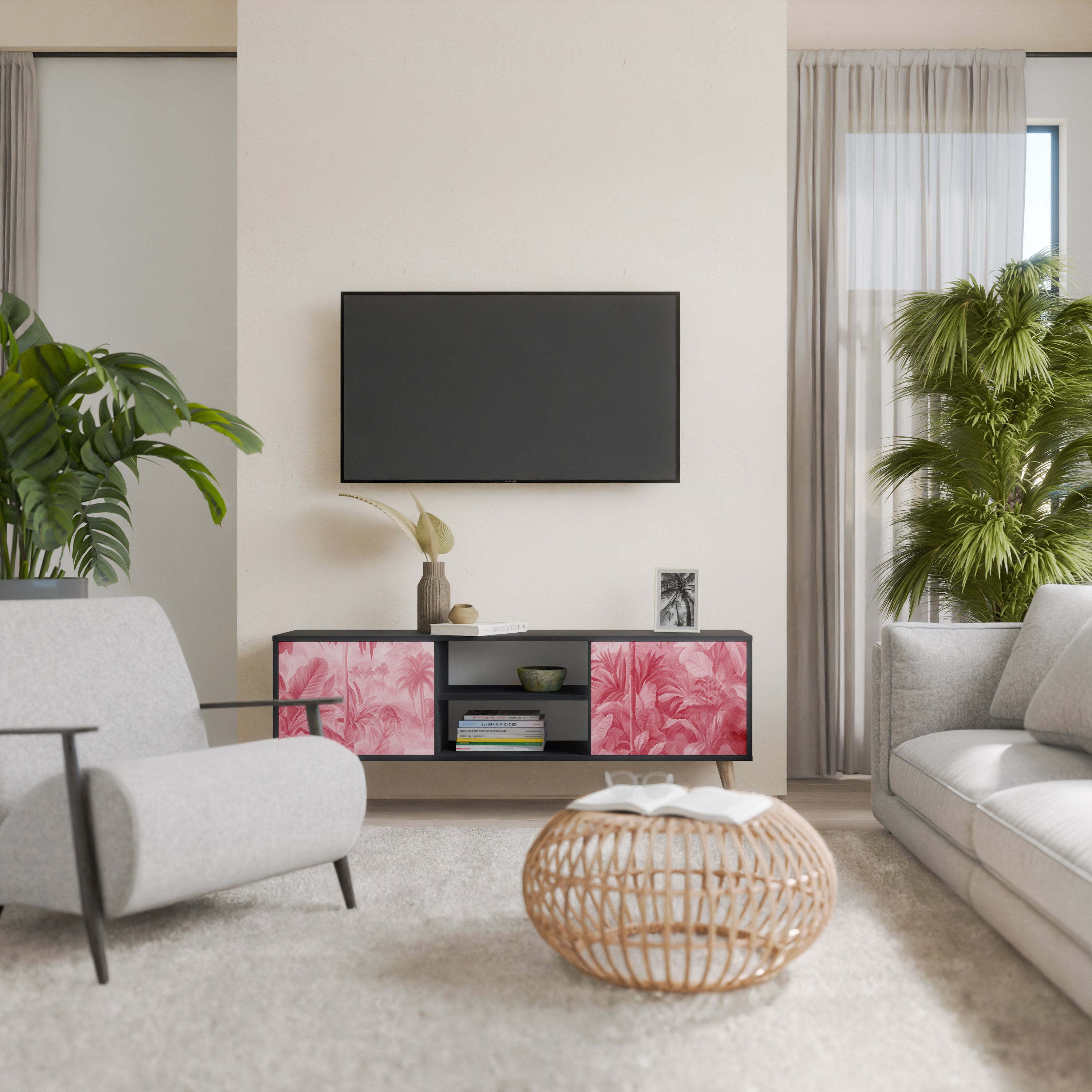 Βάση τηλεόρασης SWEET TROPICS με 2 πόρτες σε μαύρο φινίρισμα