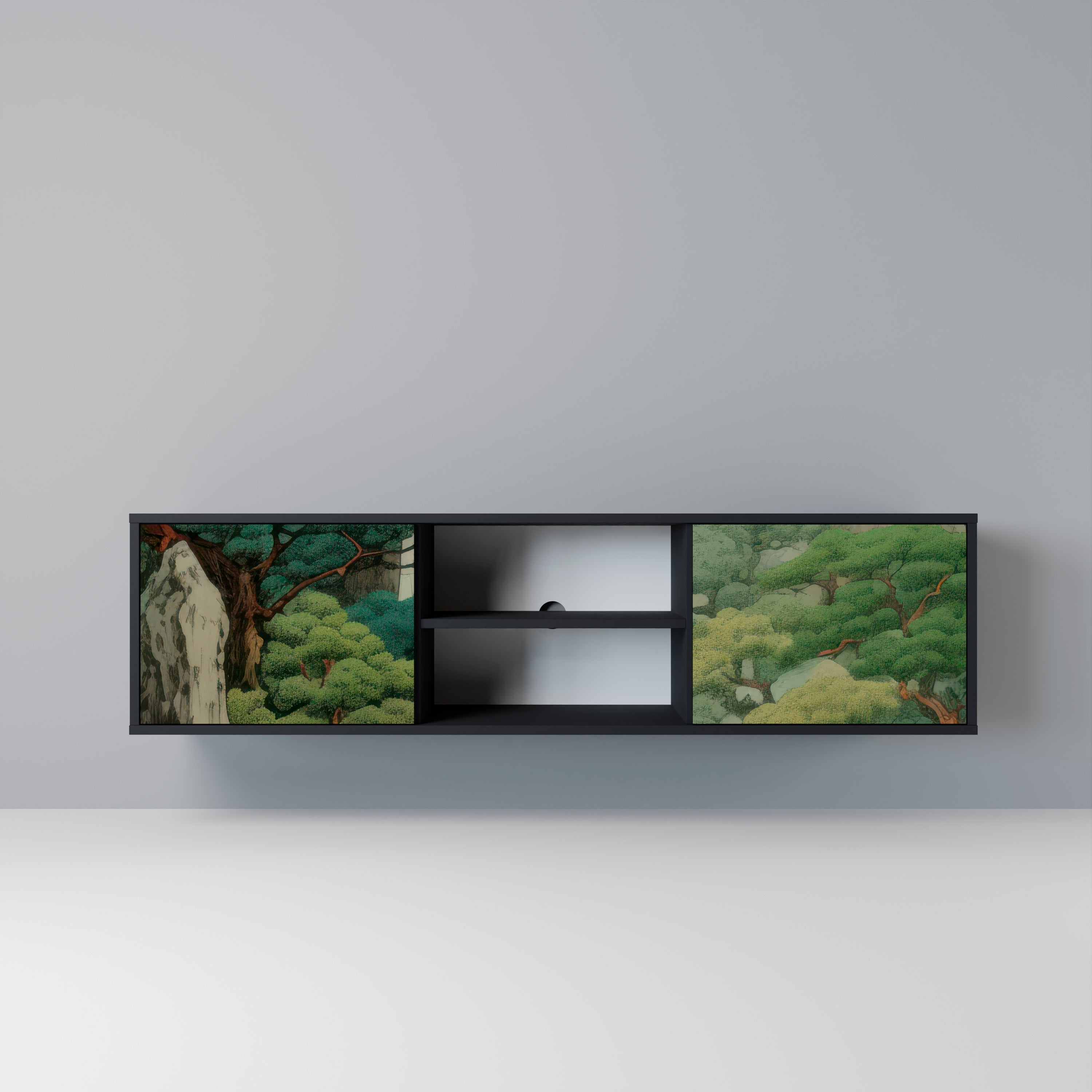 Βάση τηλεόρασης VERDURE ABYSS με 2 πόρτες σε μαύρο φινίρισμα