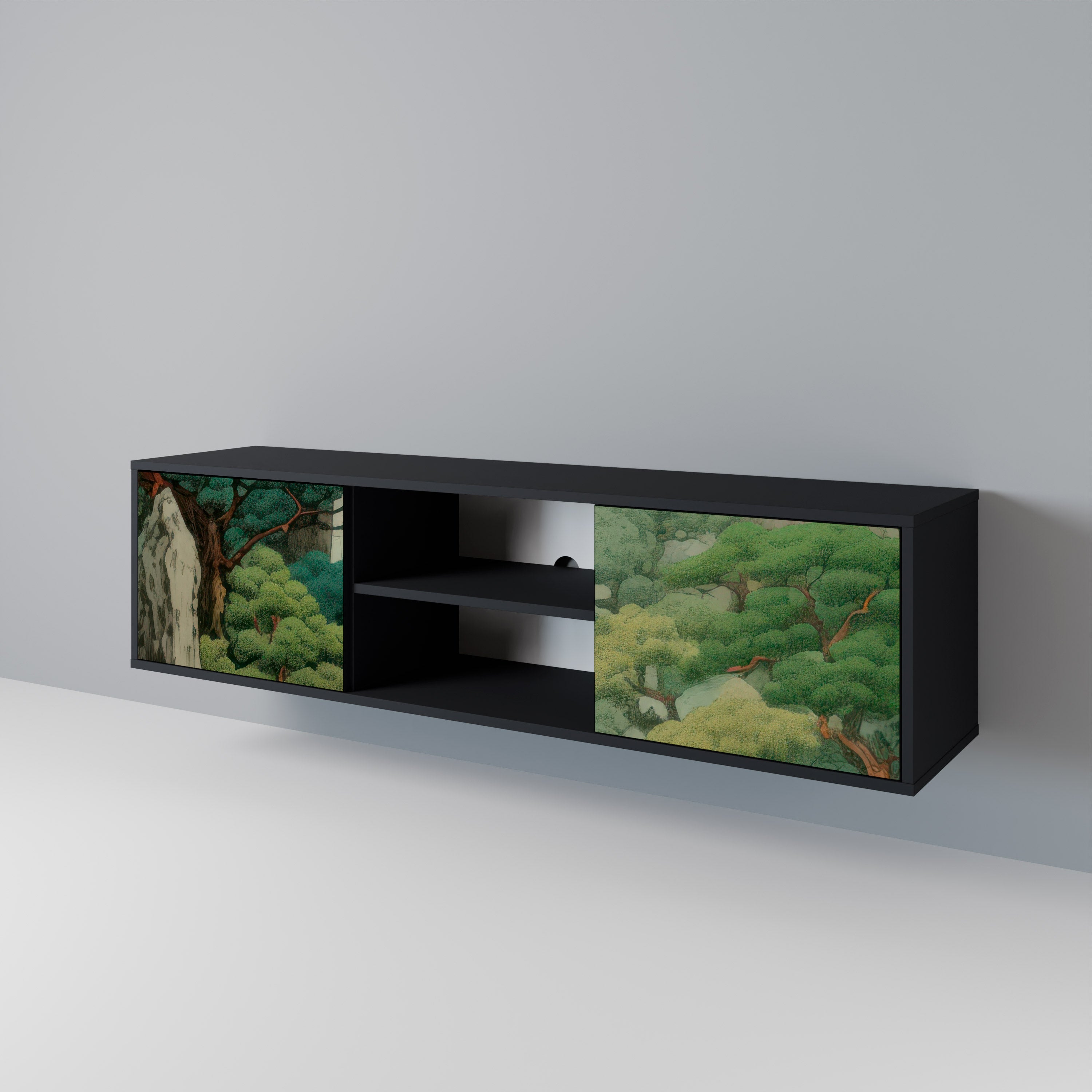 Βάση τηλεόρασης VERDURE ABYSS με 2 πόρτες σε μαύρο φινίρισμα