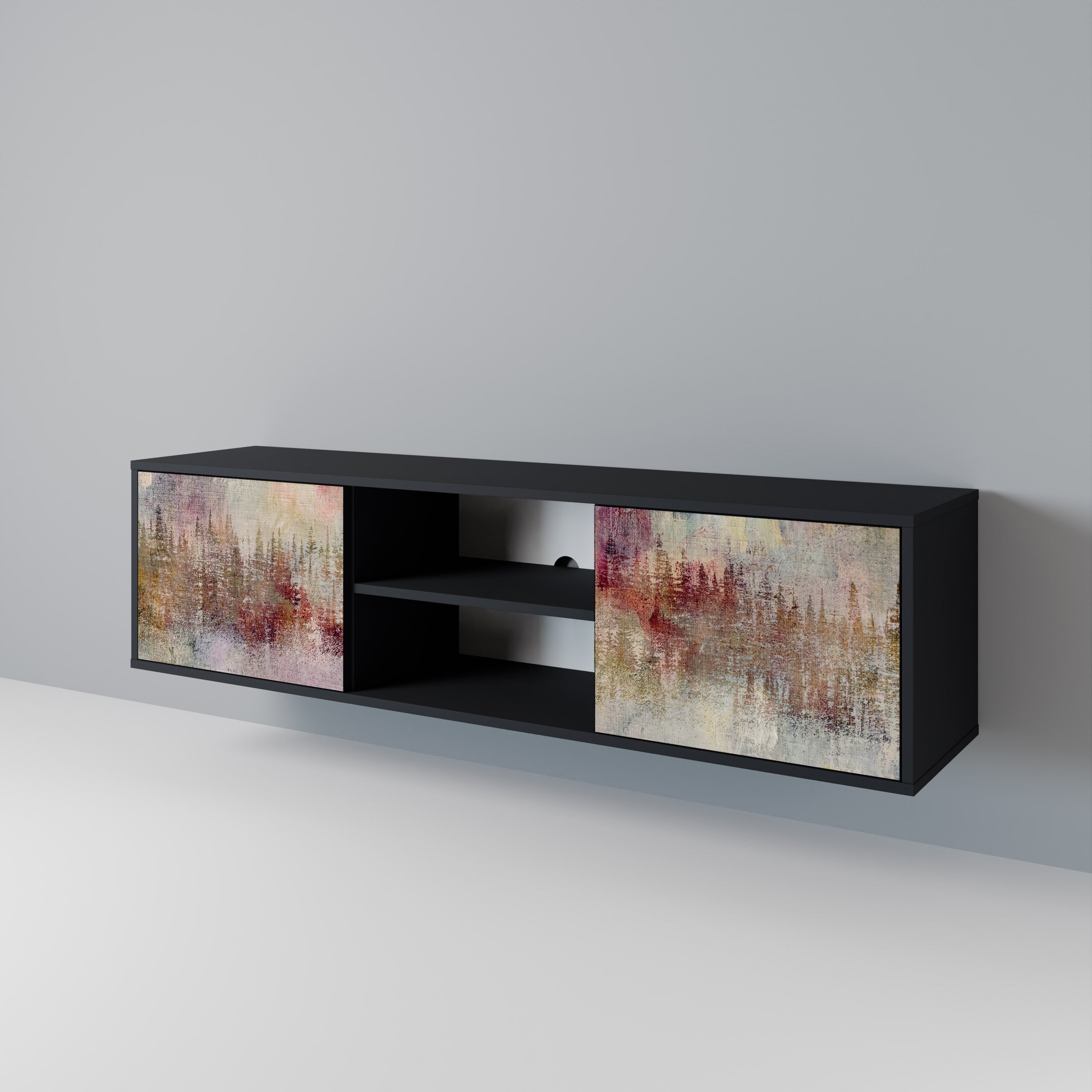 VEILED SUMMIT 2-Door TV Stand in Black Finish