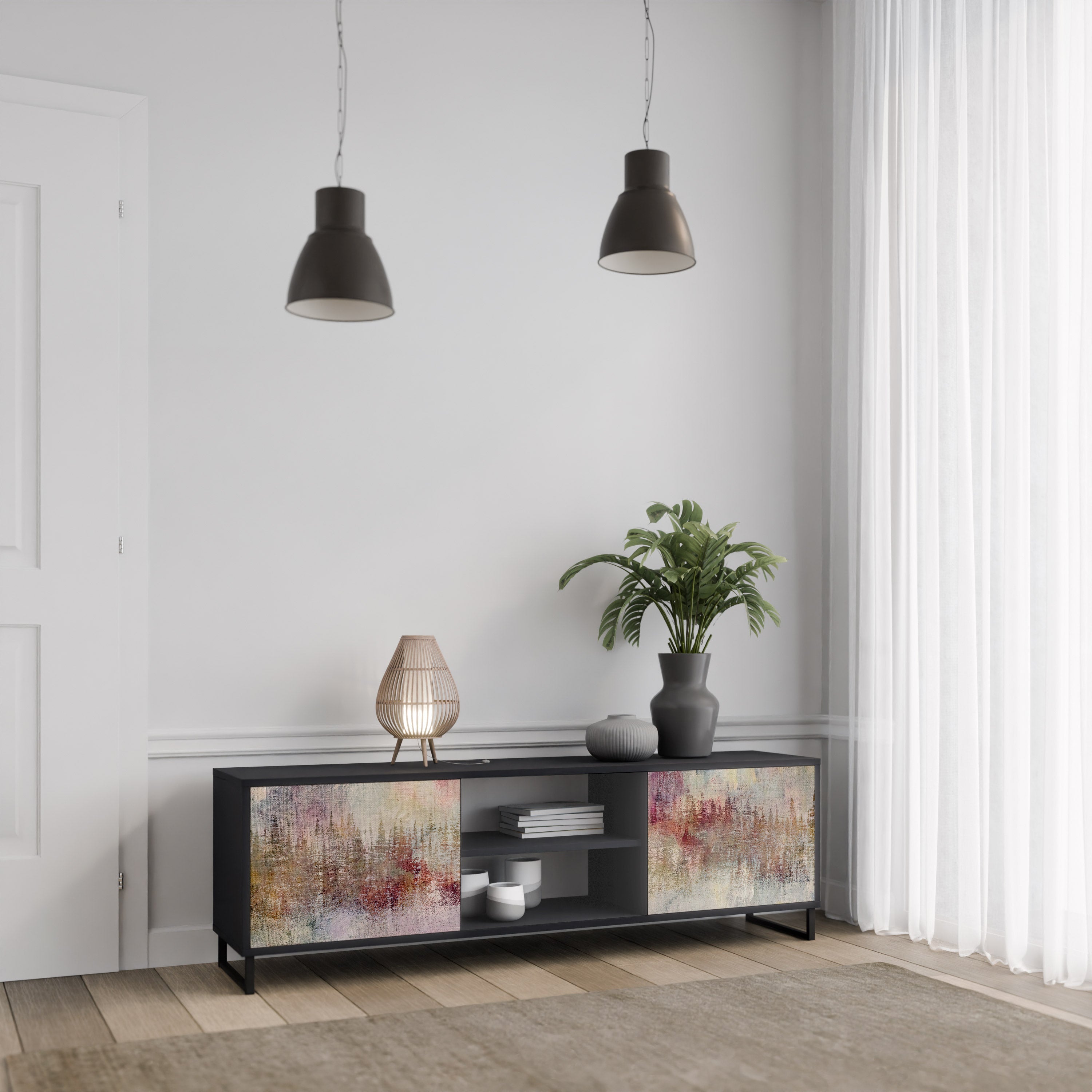 VEILED SUMMIT 2-Door TV Stand in Black Finish