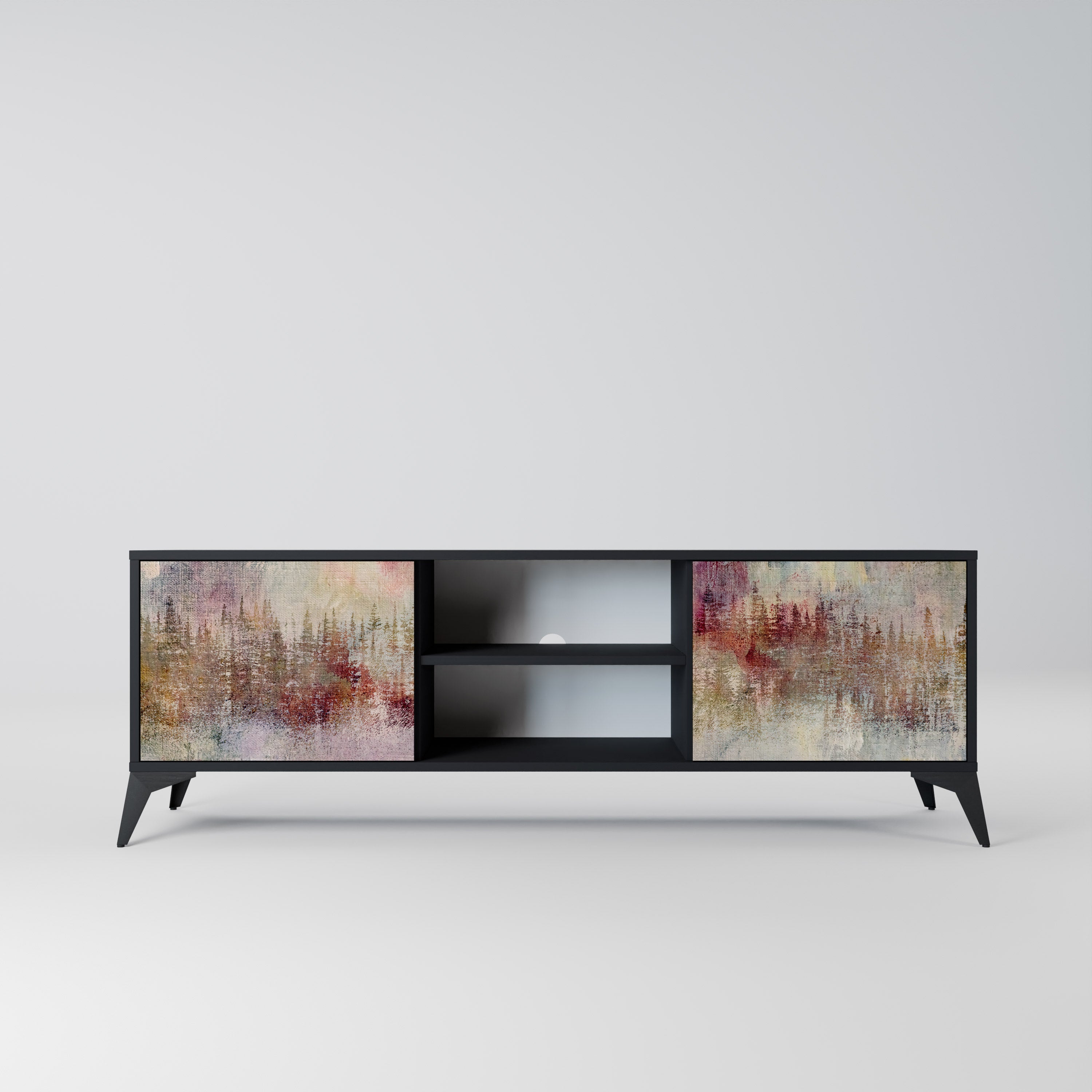 VEILED SUMMIT 2-Door TV Stand in Black Finish