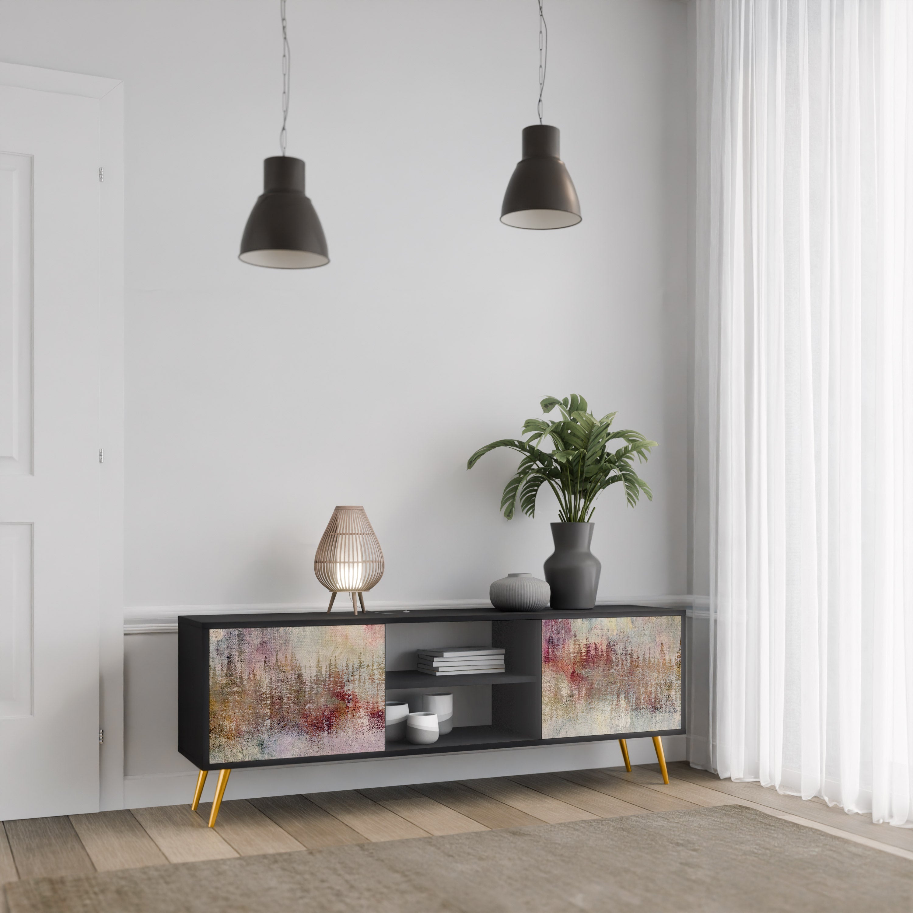 VEILED SUMMIT 2-Door TV Stand in Black Finish