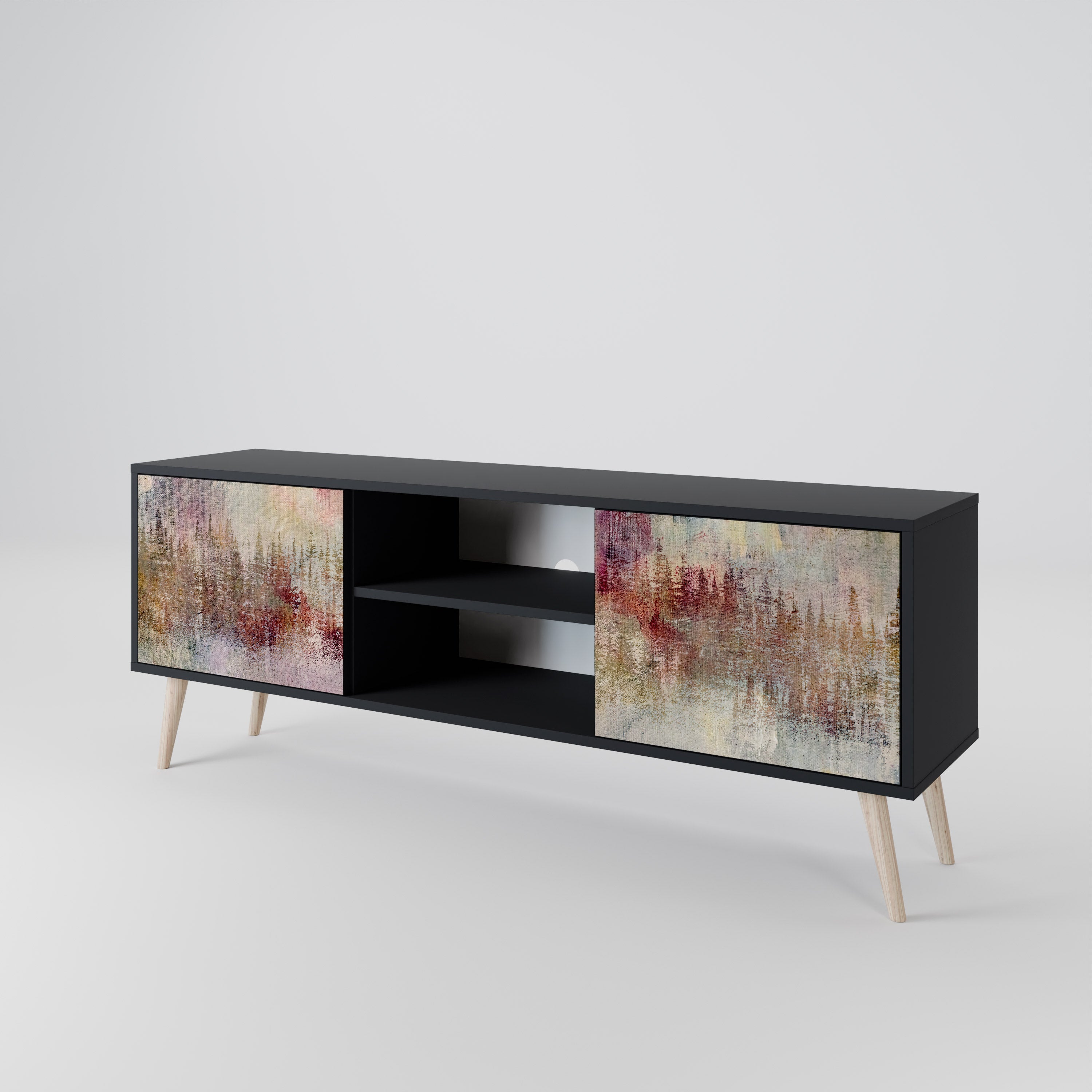 VEILED SUMMIT 2-Door TV Stand in Black Finish