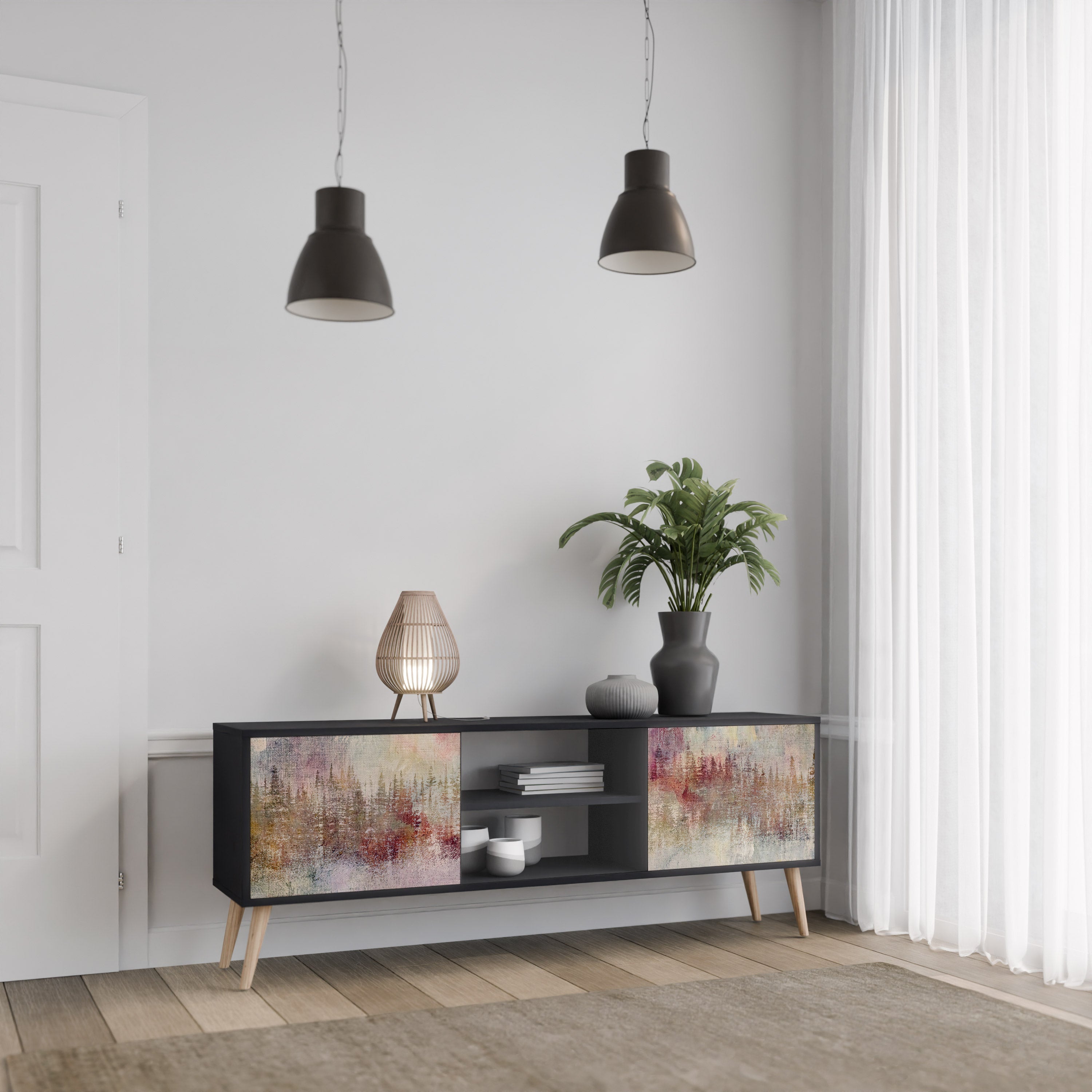 VEILED SUMMIT 2-Door TV Stand in Black Finish
