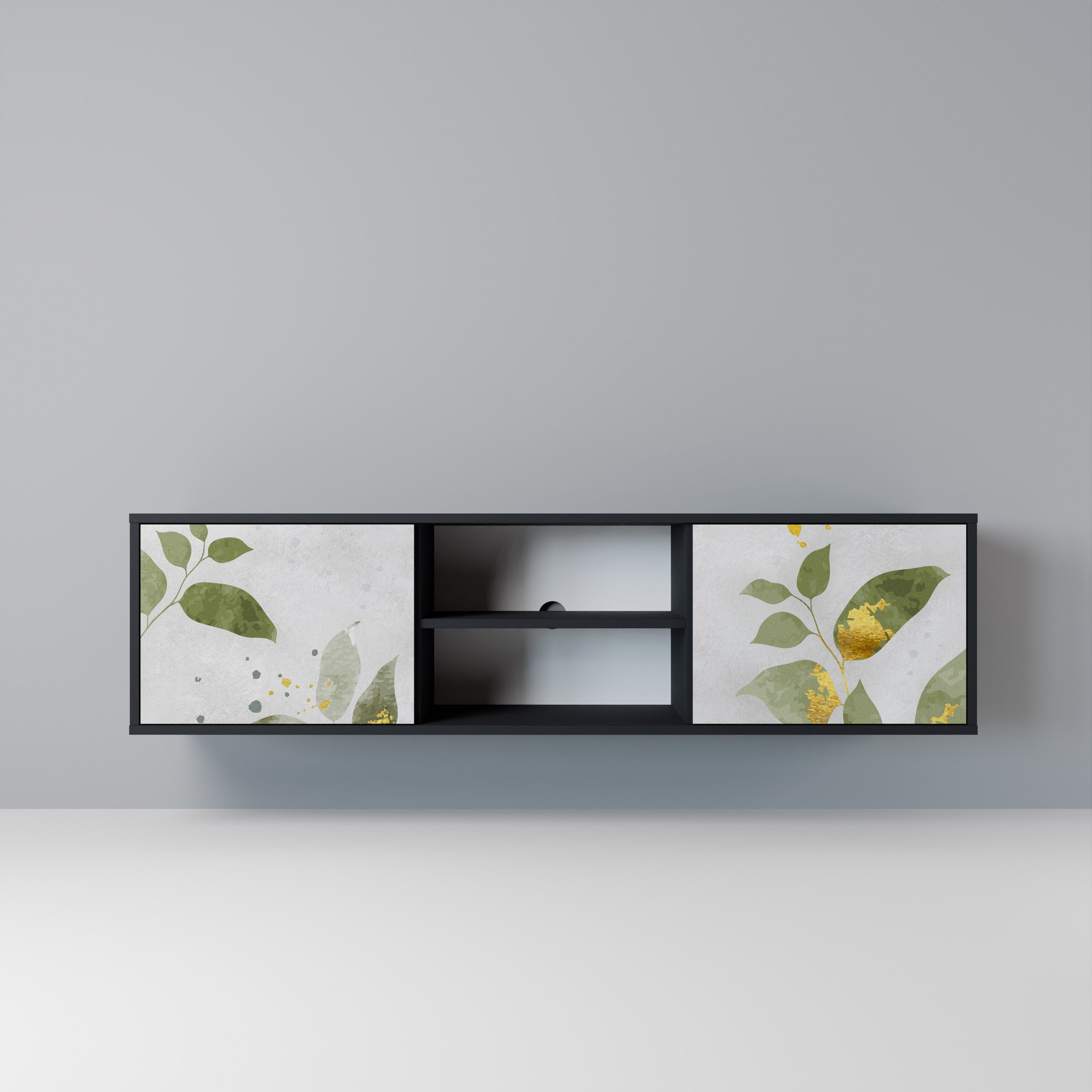 ELEGANT BOTANICS Δίπορτη βάση τηλεόρασης σε μαύρο φινίρισμα