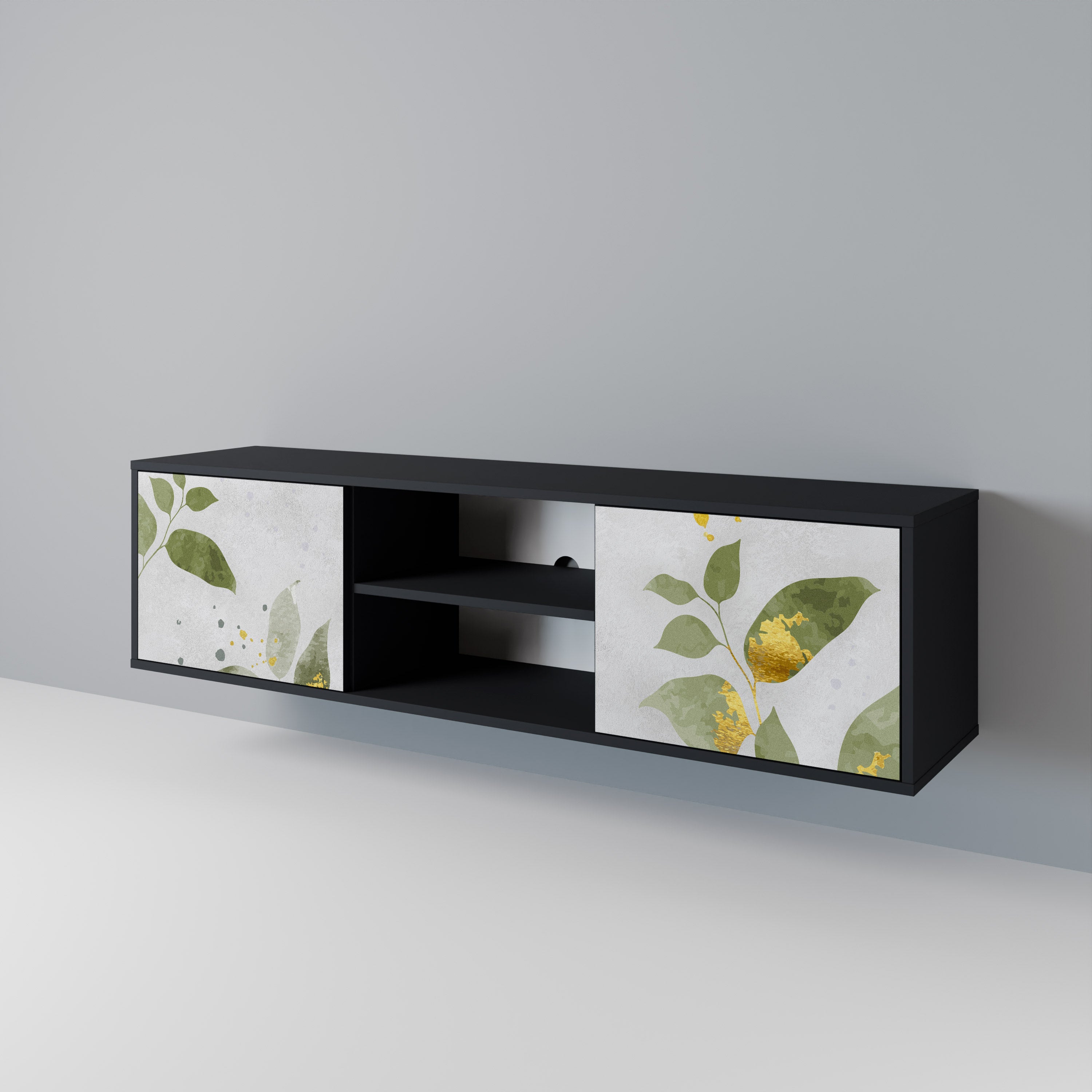 ELEGANT BOTANICS Δίπορτη βάση τηλεόρασης σε μαύρο φινίρισμα