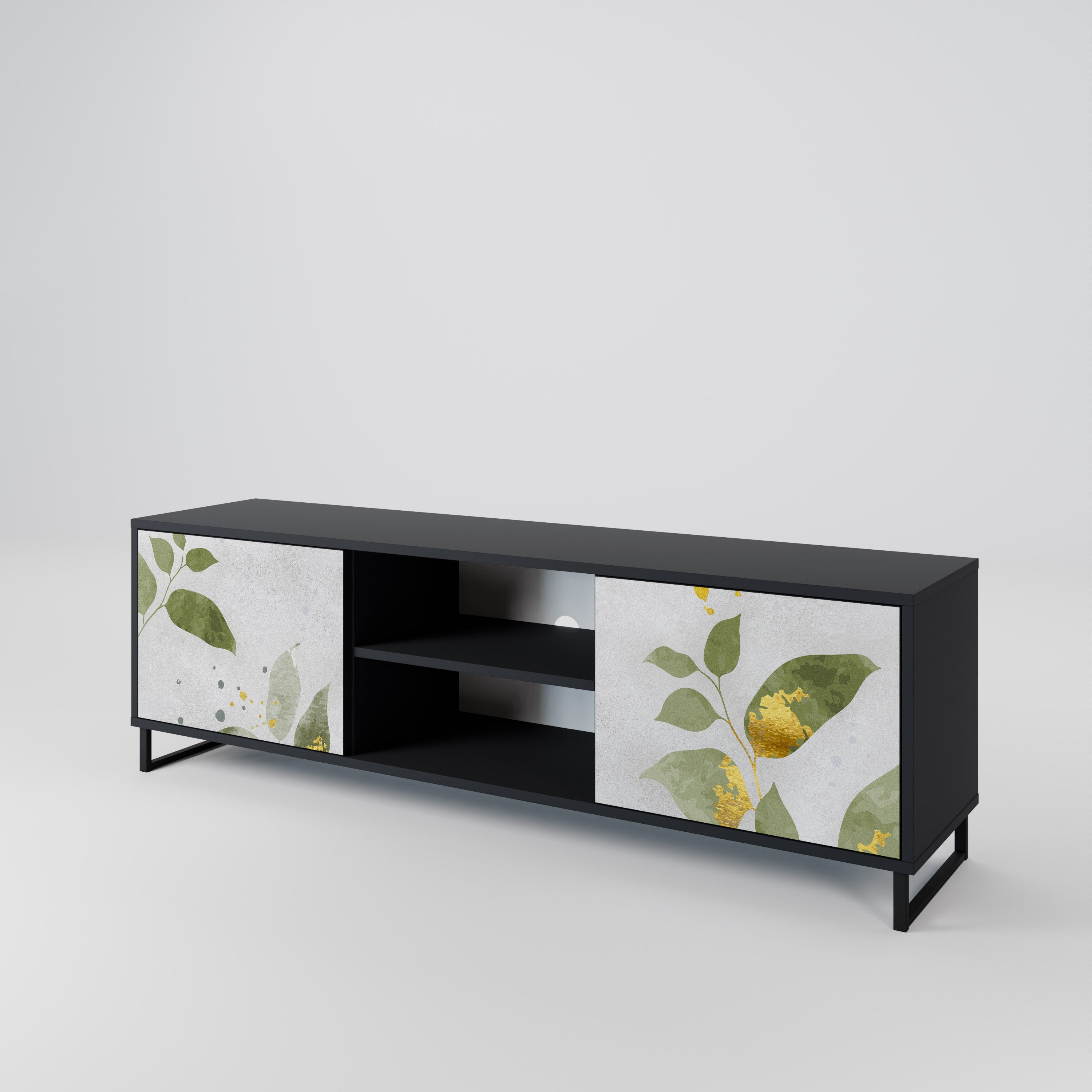 ELEGANT BOTANICS Δίπορτη βάση τηλεόρασης σε μαύρο φινίρισμα