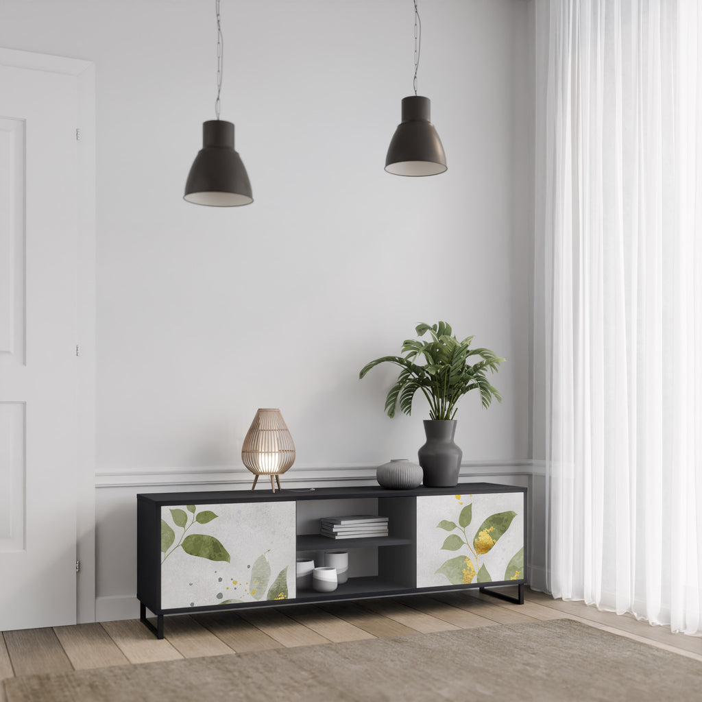 ELEGANT BOTANICS Δίπορτη βάση τηλεόρασης σε μαύρο φινίρισμα