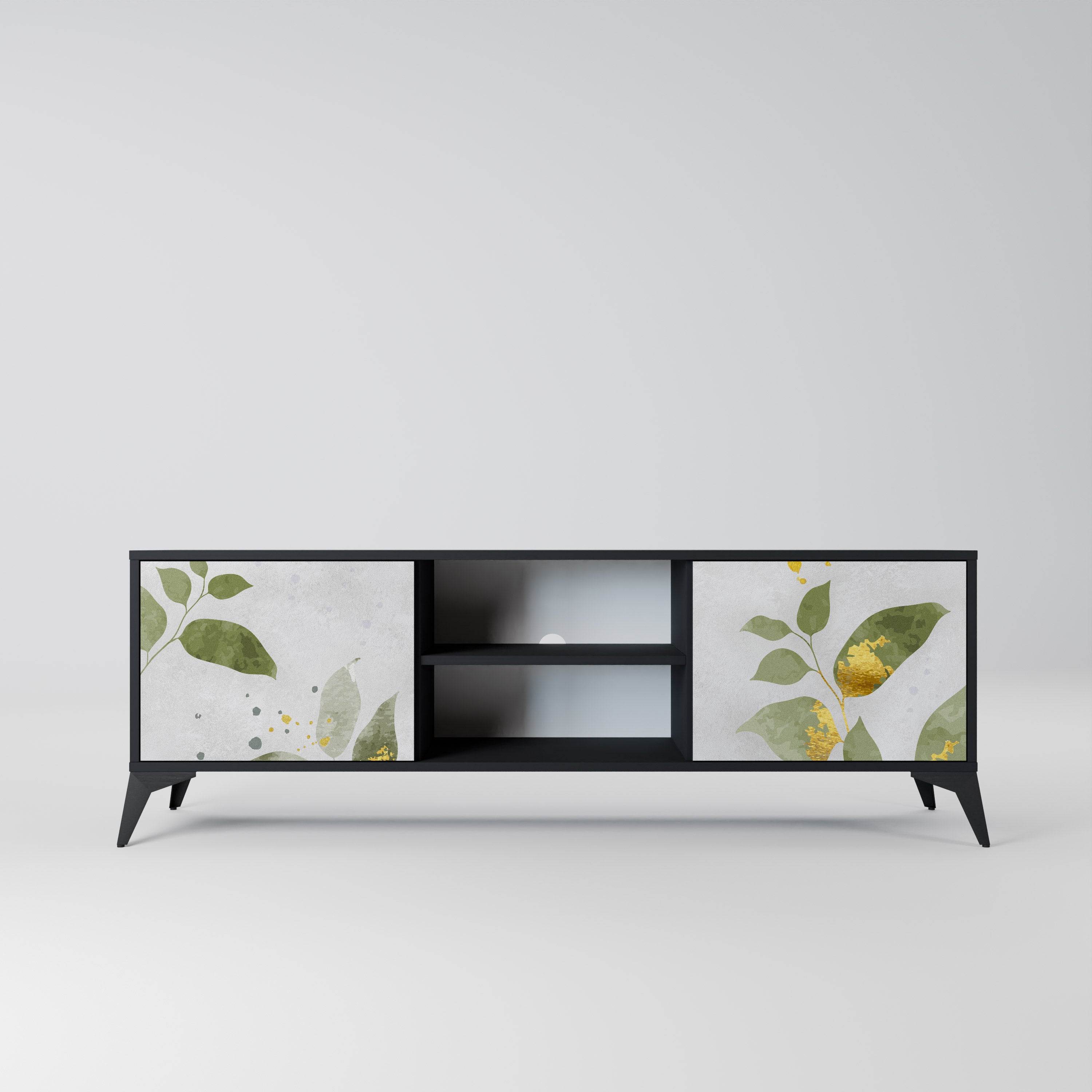 ELEGANT BOTANICS Δίπορτη βάση τηλεόρασης σε μαύρο φινίρισμα