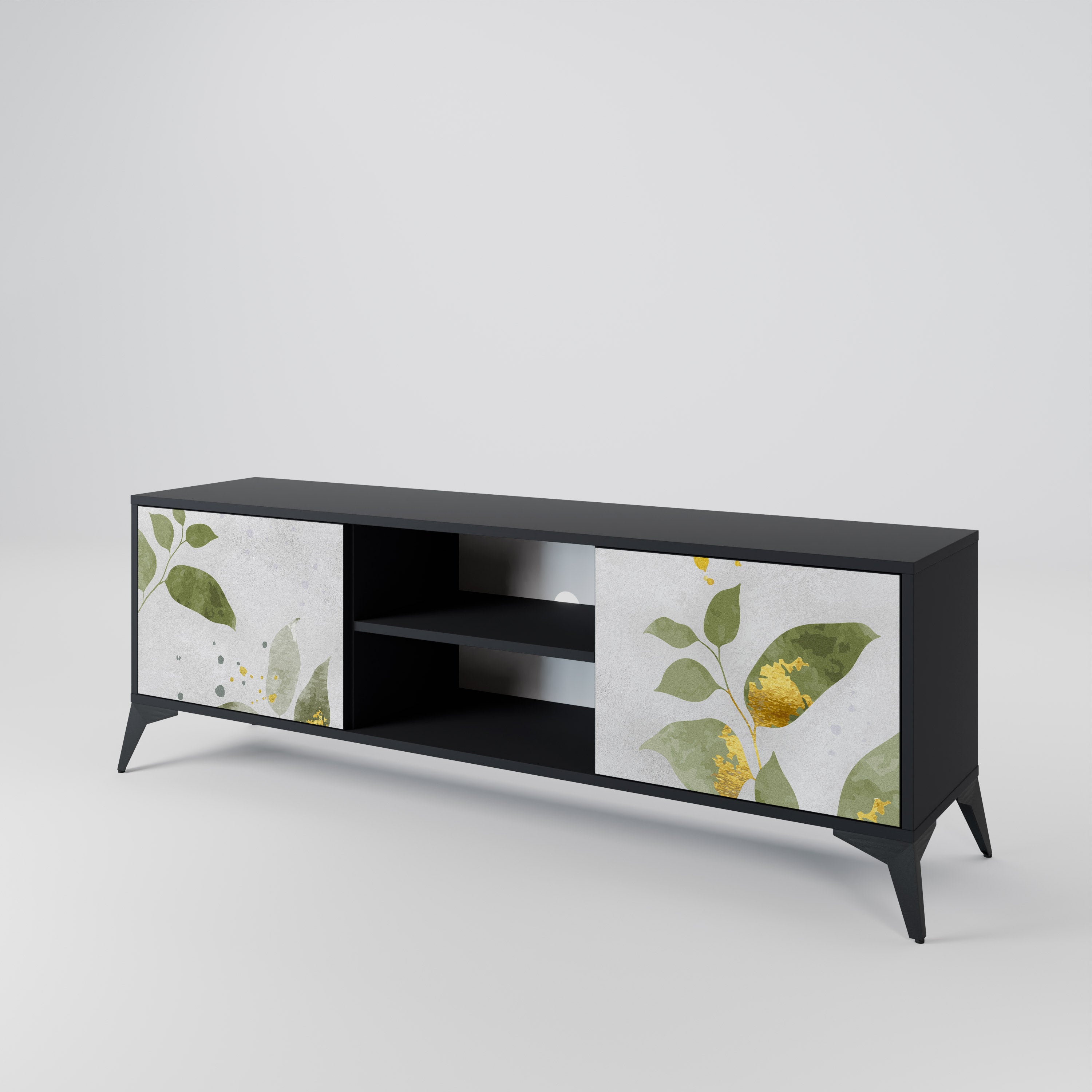 ELEGANT BOTANICS Δίπορτη βάση τηλεόρασης σε μαύρο φινίρισμα