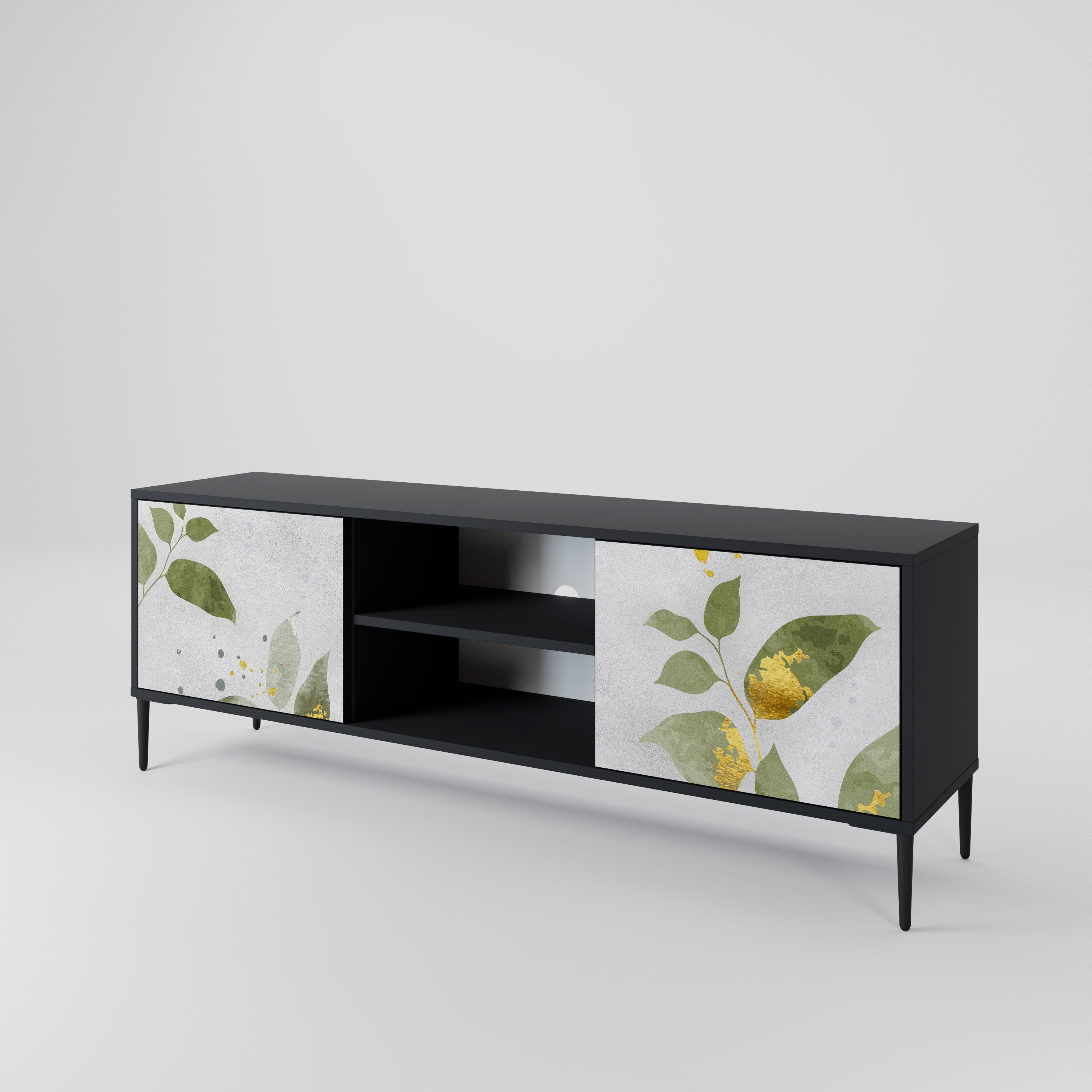 ELEGANT BOTANICS Δίπορτη βάση τηλεόρασης σε μαύρο φινίρισμα