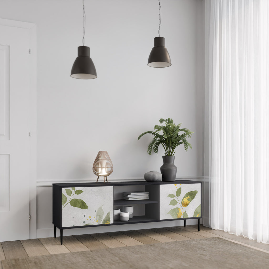 ELEGANT BOTANICS Δίπορτη βάση τηλεόρασης σε μαύρο φινίρισμα