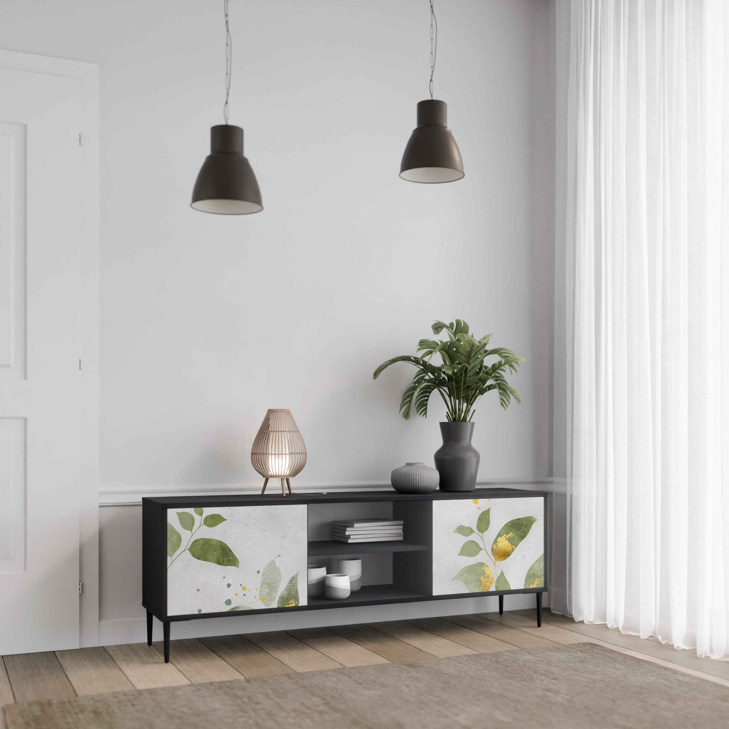 ELEGANT BOTANICS Δίπορτη βάση τηλεόρασης σε μαύρο φινίρισμα