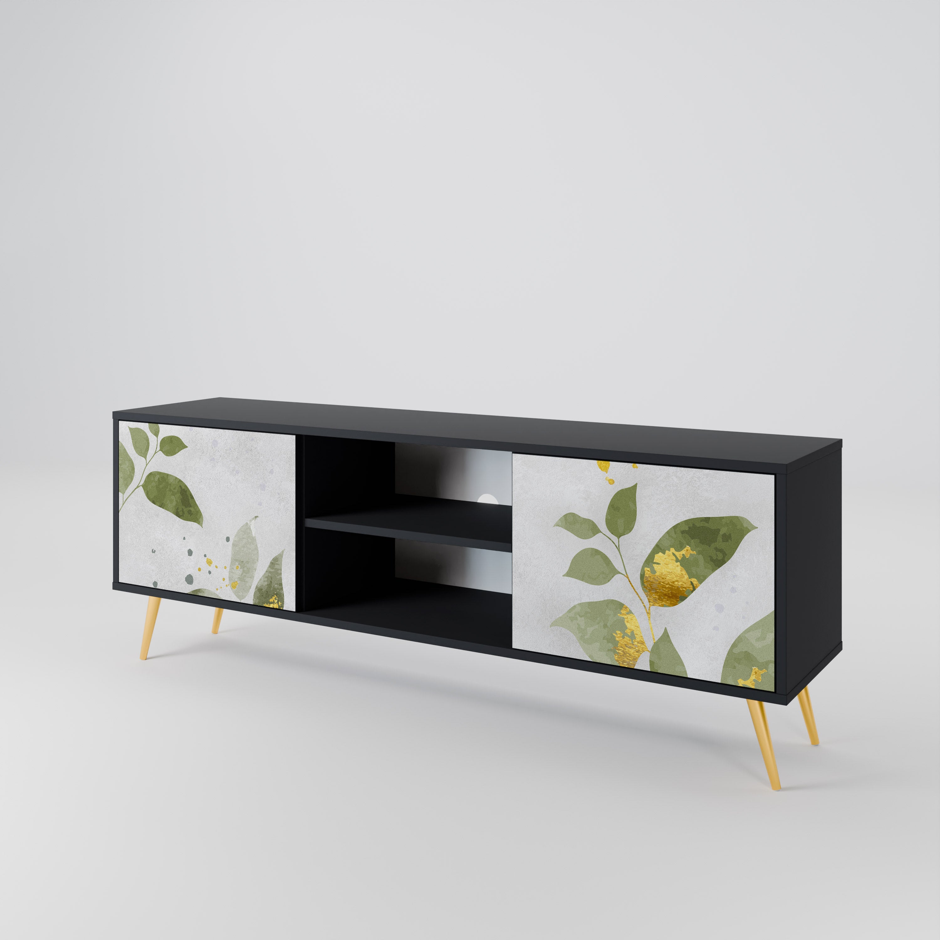 ELEGANT BOTANICS Δίπορτη βάση τηλεόρασης σε μαύρο φινίρισμα