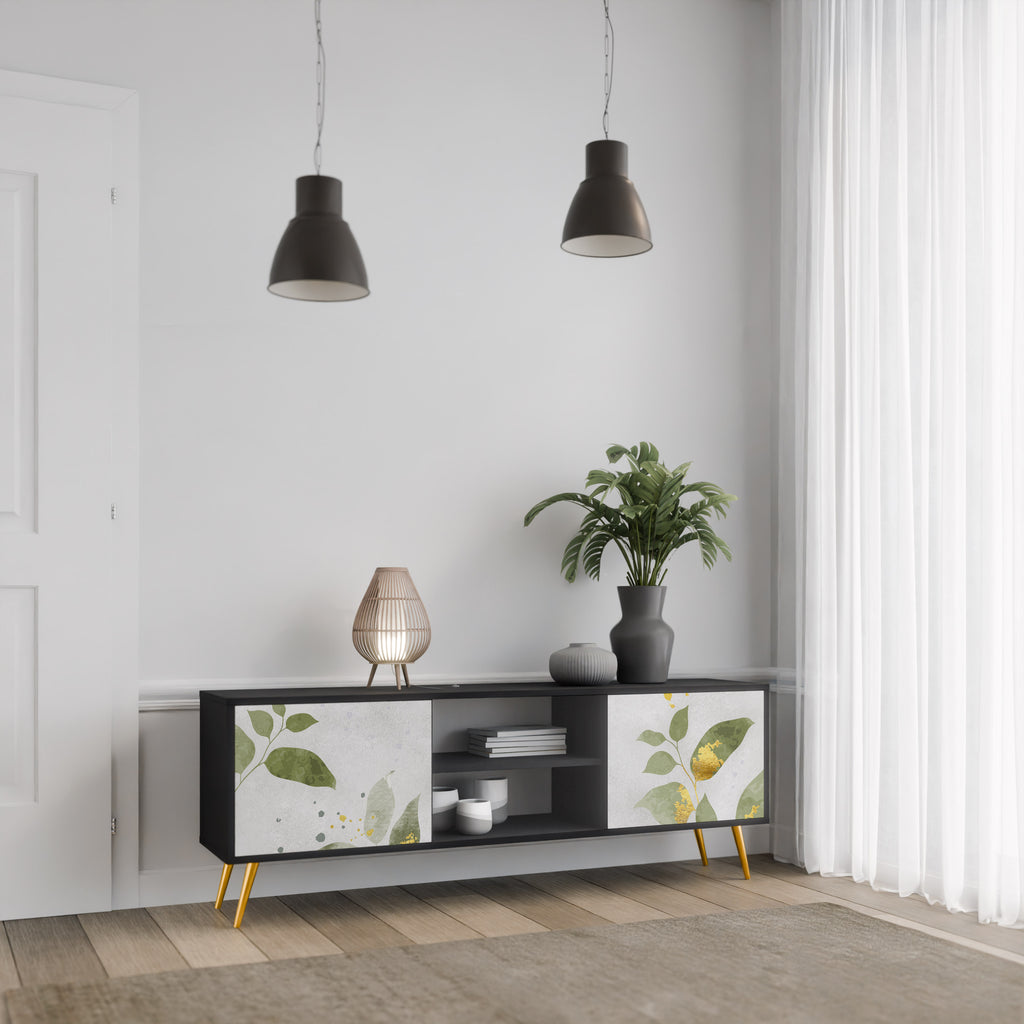 ELEGANT BOTANICS Δίπορτη βάση τηλεόρασης σε μαύρο φινίρισμα