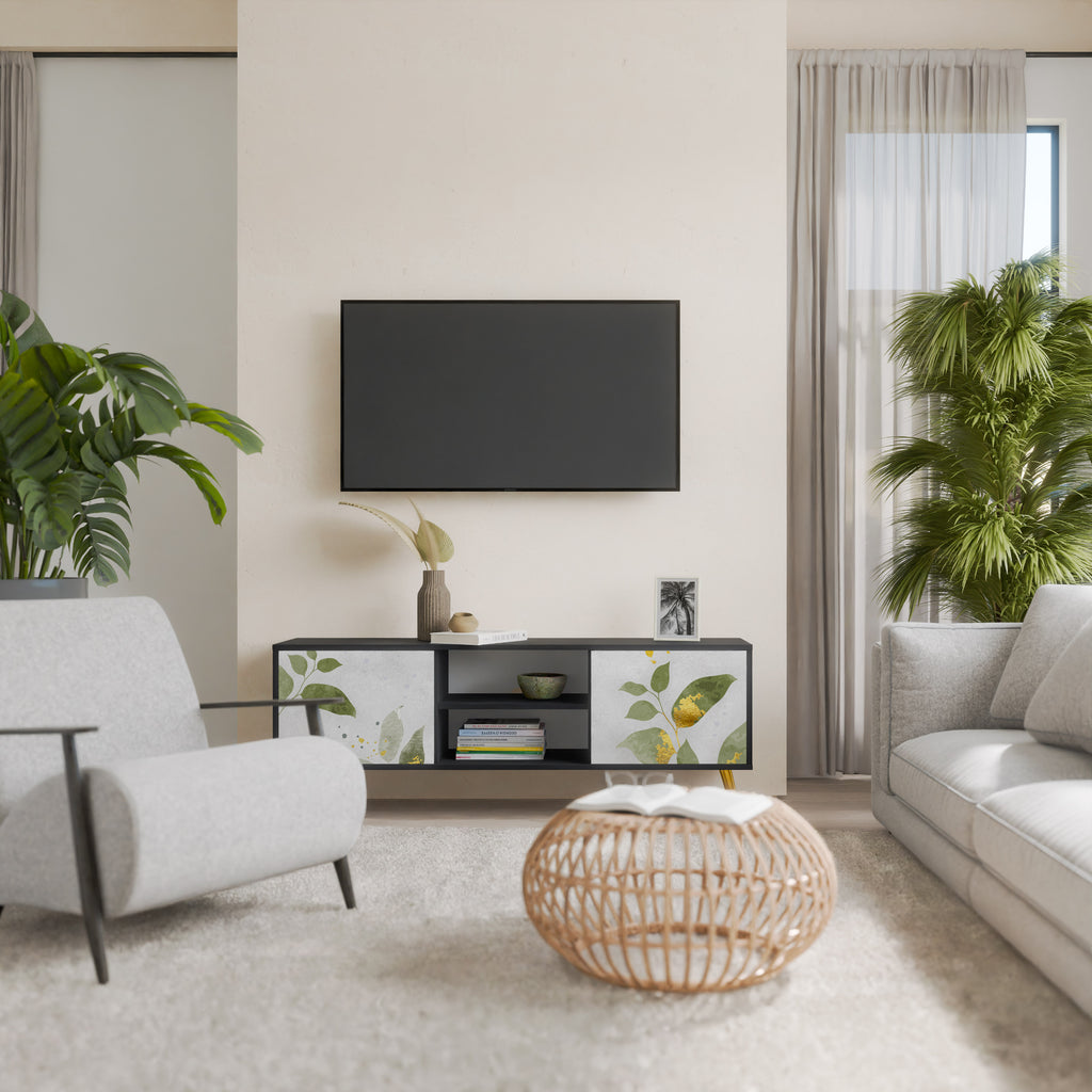 ELEGANT BOTANICS Δίπορτη βάση τηλεόρασης σε μαύρο φινίρισμα