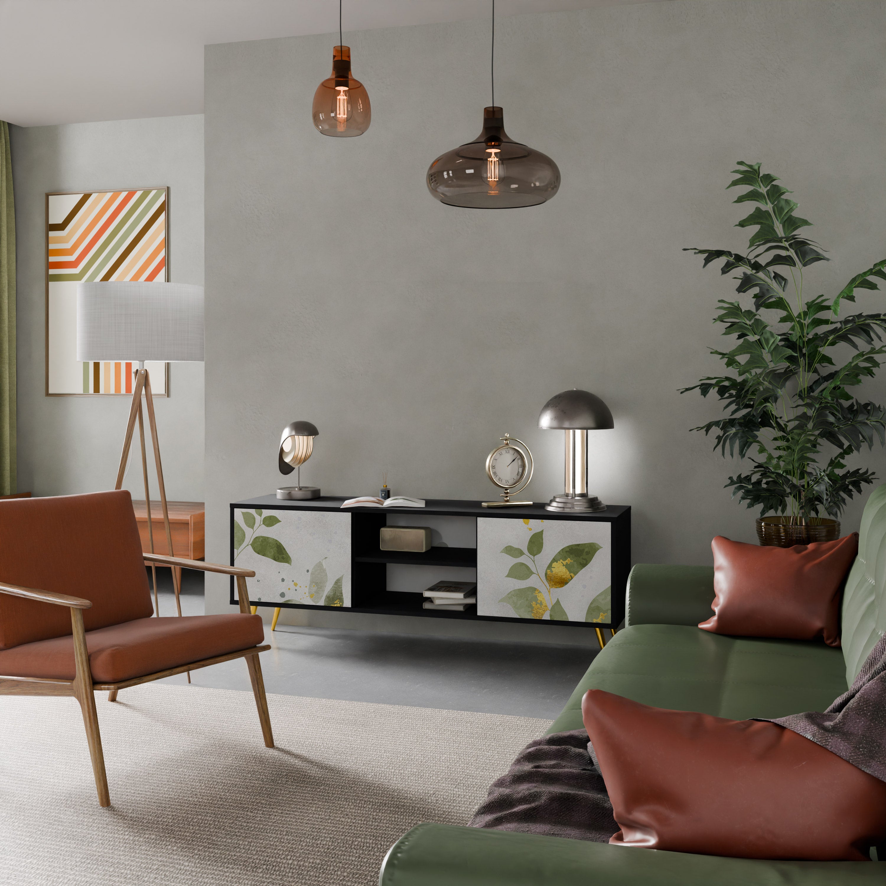 ELEGANT BOTANICS Δίπορτη βάση τηλεόρασης σε μαύρο φινίρισμα