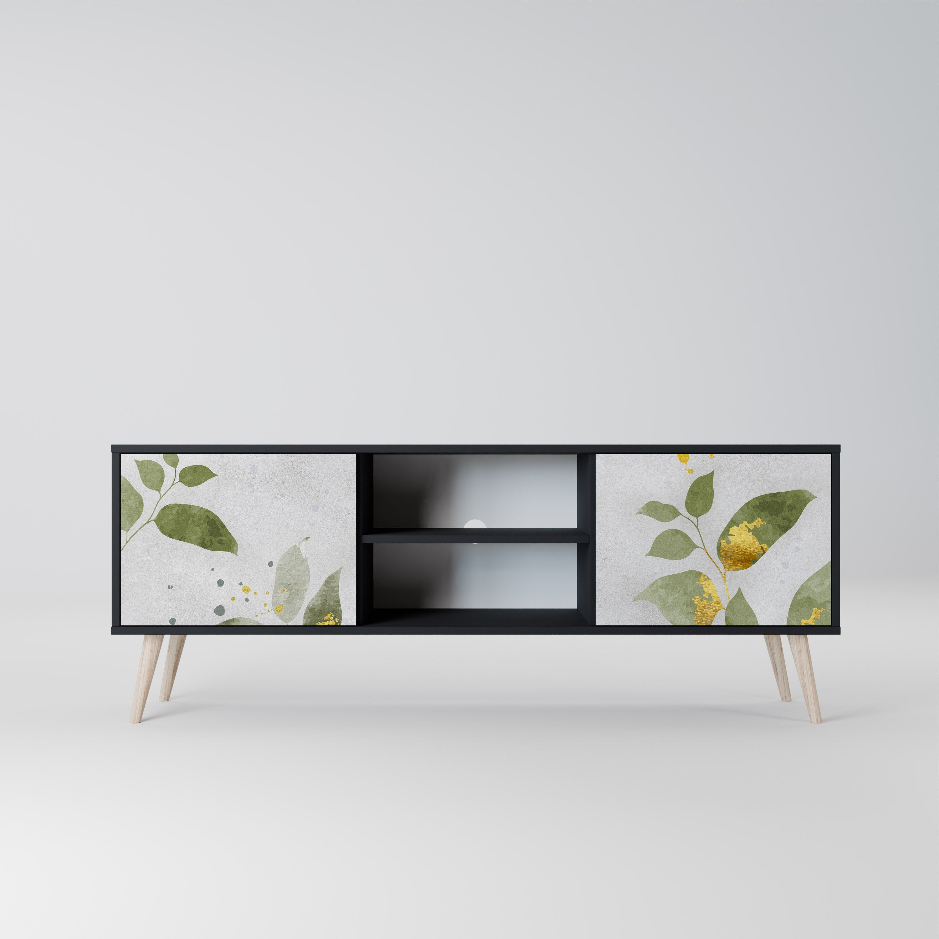 ELEGANT BOTANICS Δίπορτη βάση τηλεόρασης σε μαύρο φινίρισμα