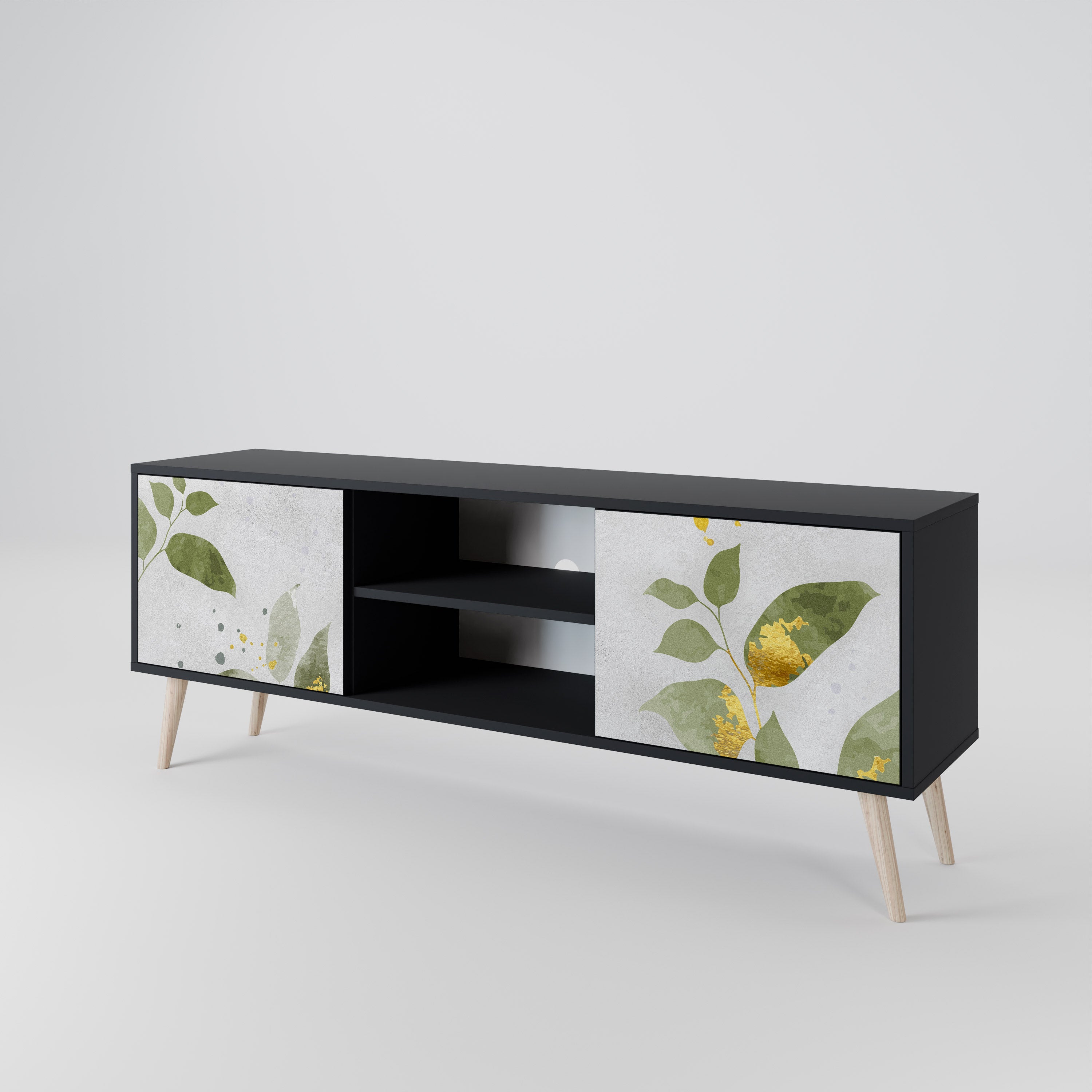 ELEGANT BOTANICS Δίπορτη βάση τηλεόρασης σε μαύρο φινίρισμα