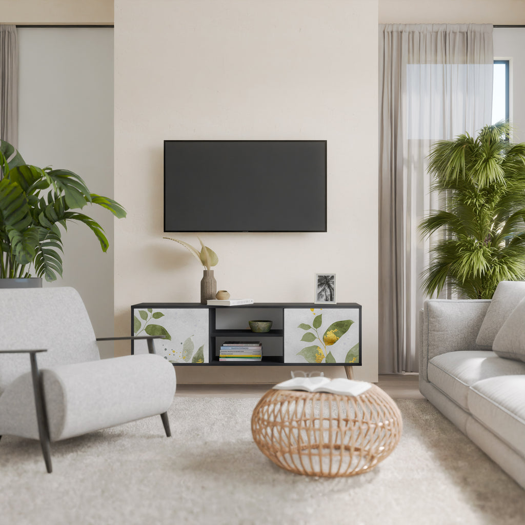 ELEGANT BOTANICS Δίπορτη βάση τηλεόρασης σε μαύρο φινίρισμα