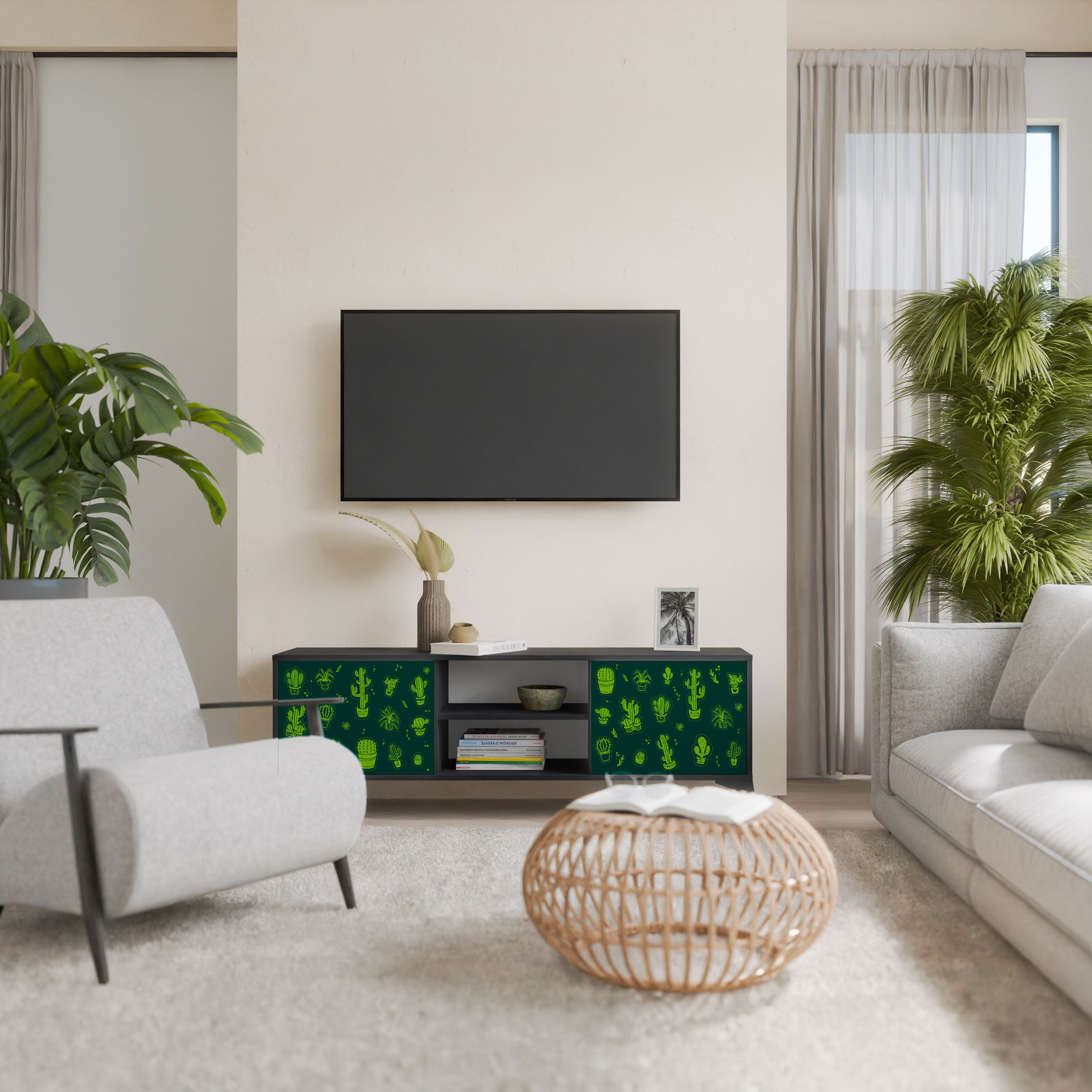 Βάση τηλεόρασης DESERT GREEN με 2 πόρτες σε μαύρο φινίρισμα
