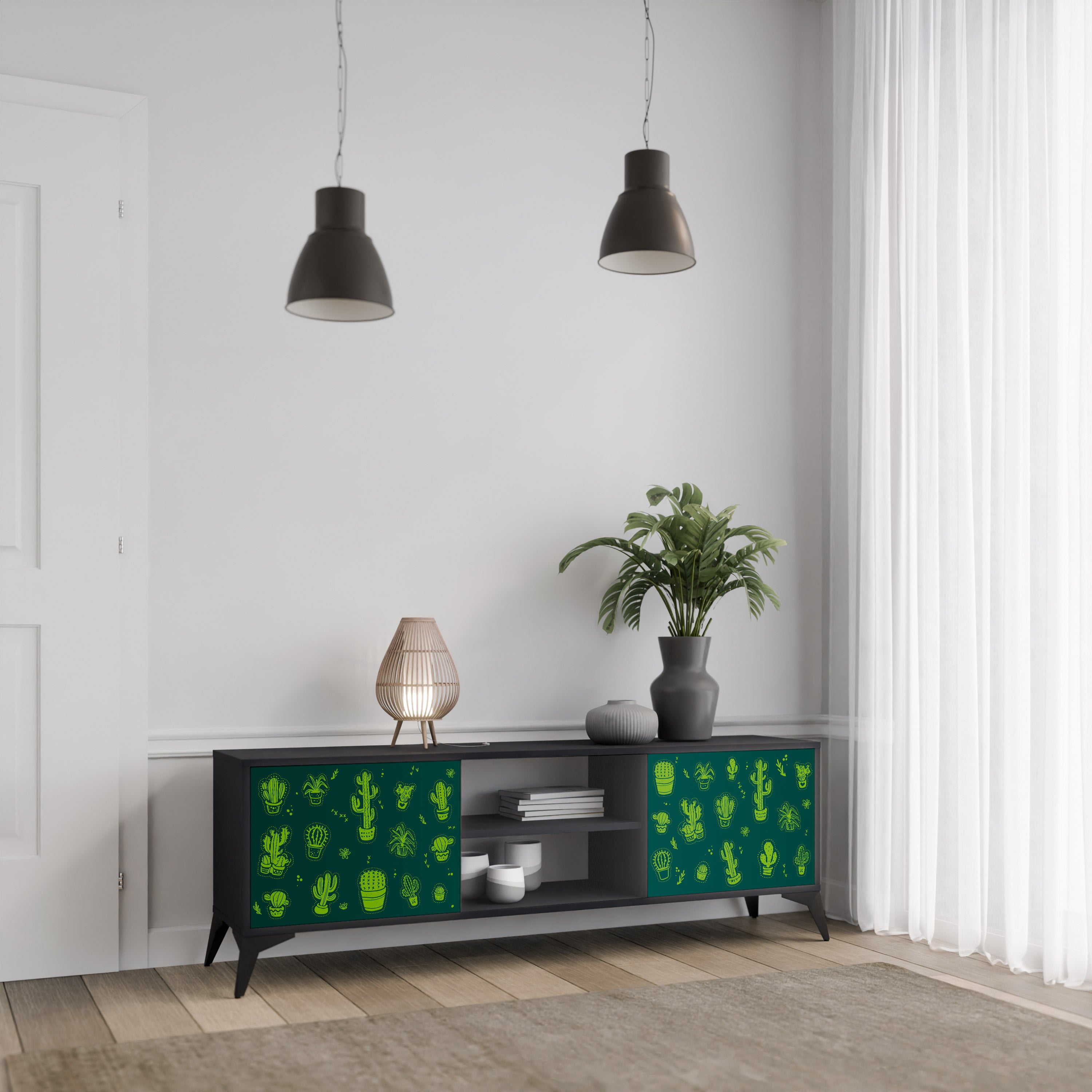 Βάση τηλεόρασης DESERT GREEN με 2 πόρτες σε μαύρο φινίρισμα