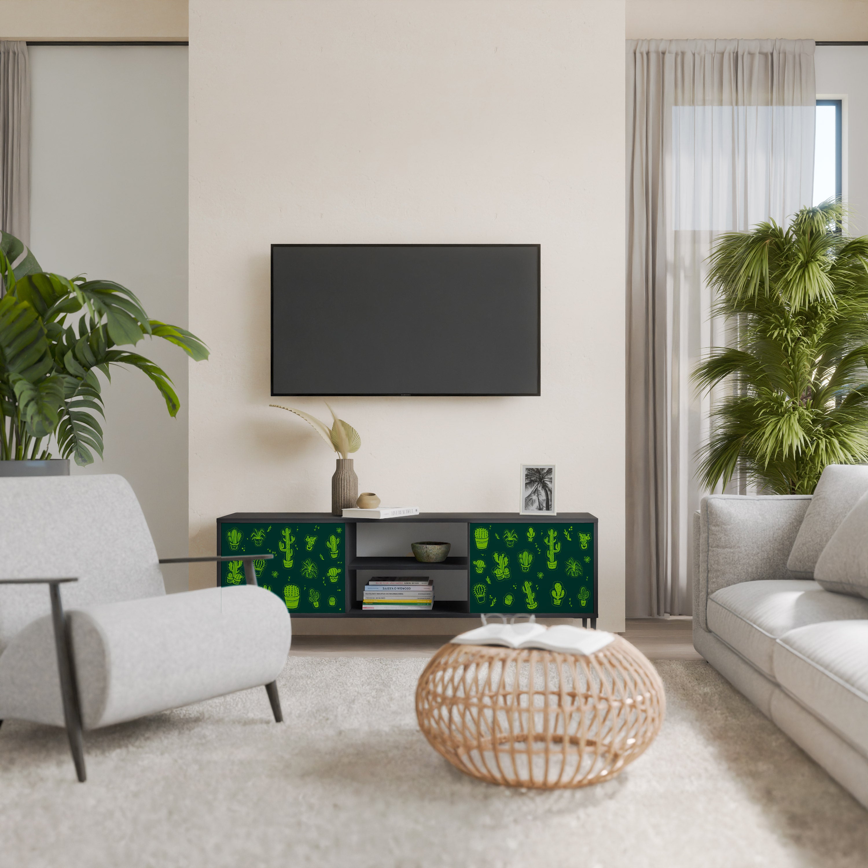 Βάση τηλεόρασης DESERT GREEN με 2 πόρτες σε μαύρο φινίρισμα