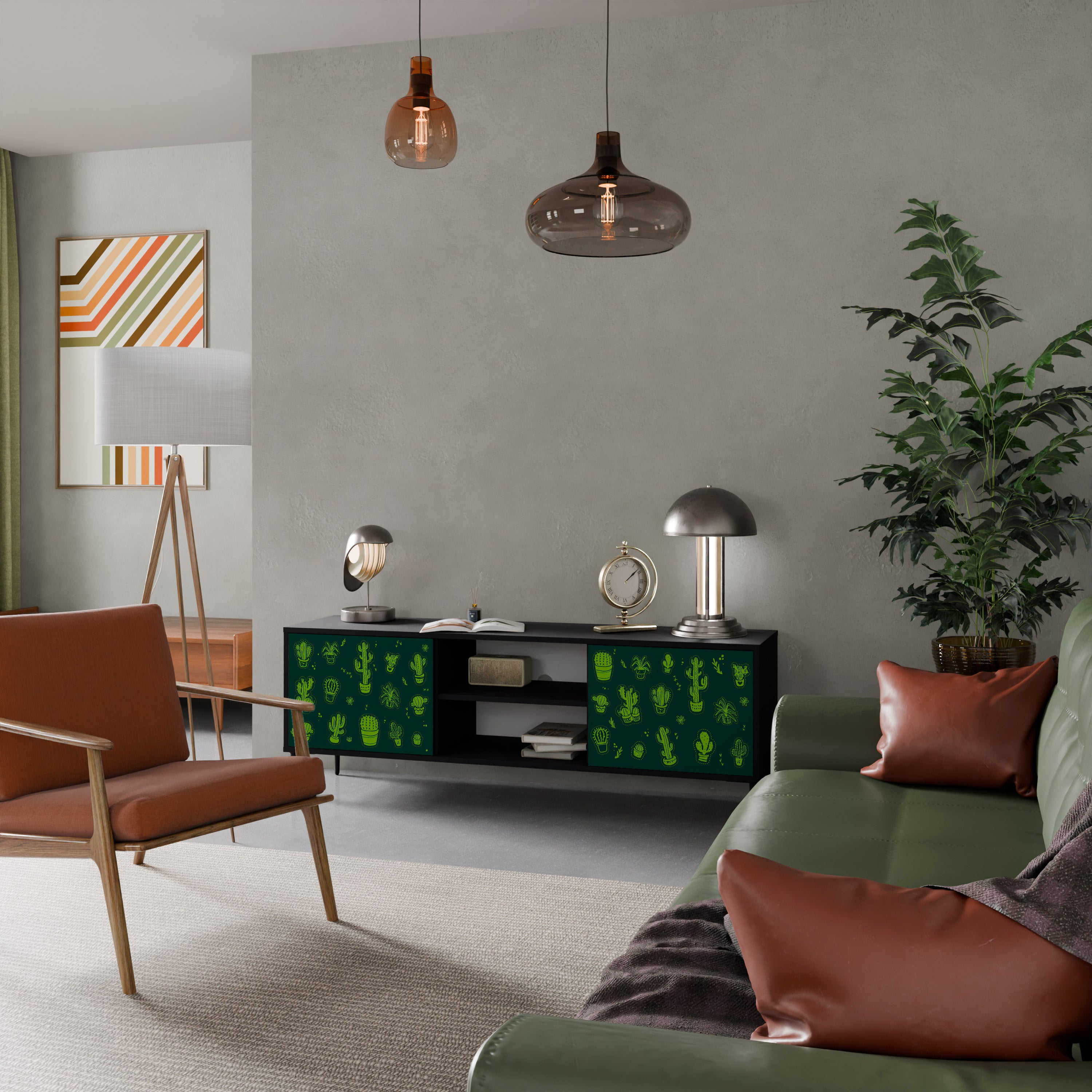 Βάση τηλεόρασης DESERT GREEN με 2 πόρτες σε μαύρο φινίρισμα