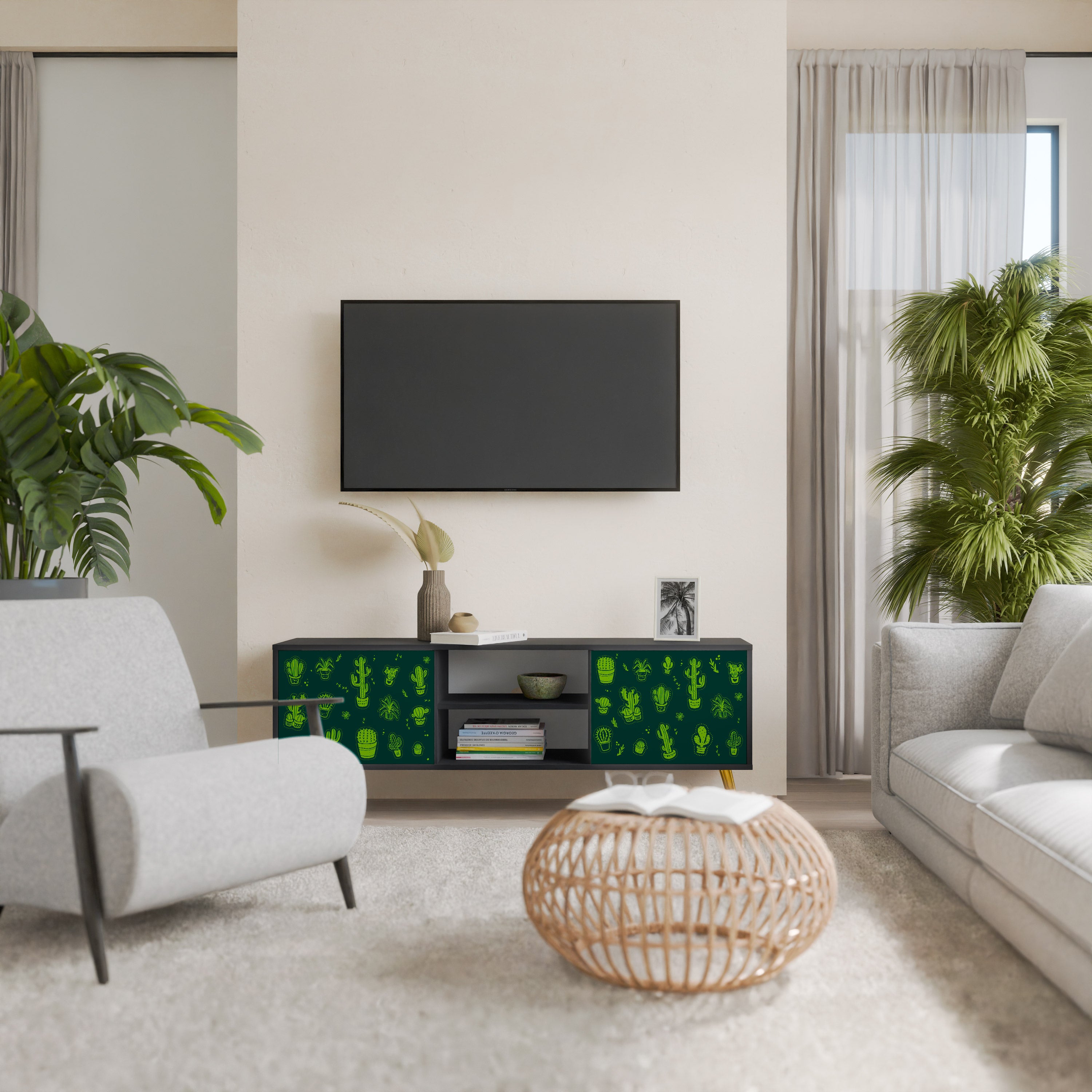 Βάση τηλεόρασης DESERT GREEN με 2 πόρτες σε μαύρο φινίρισμα