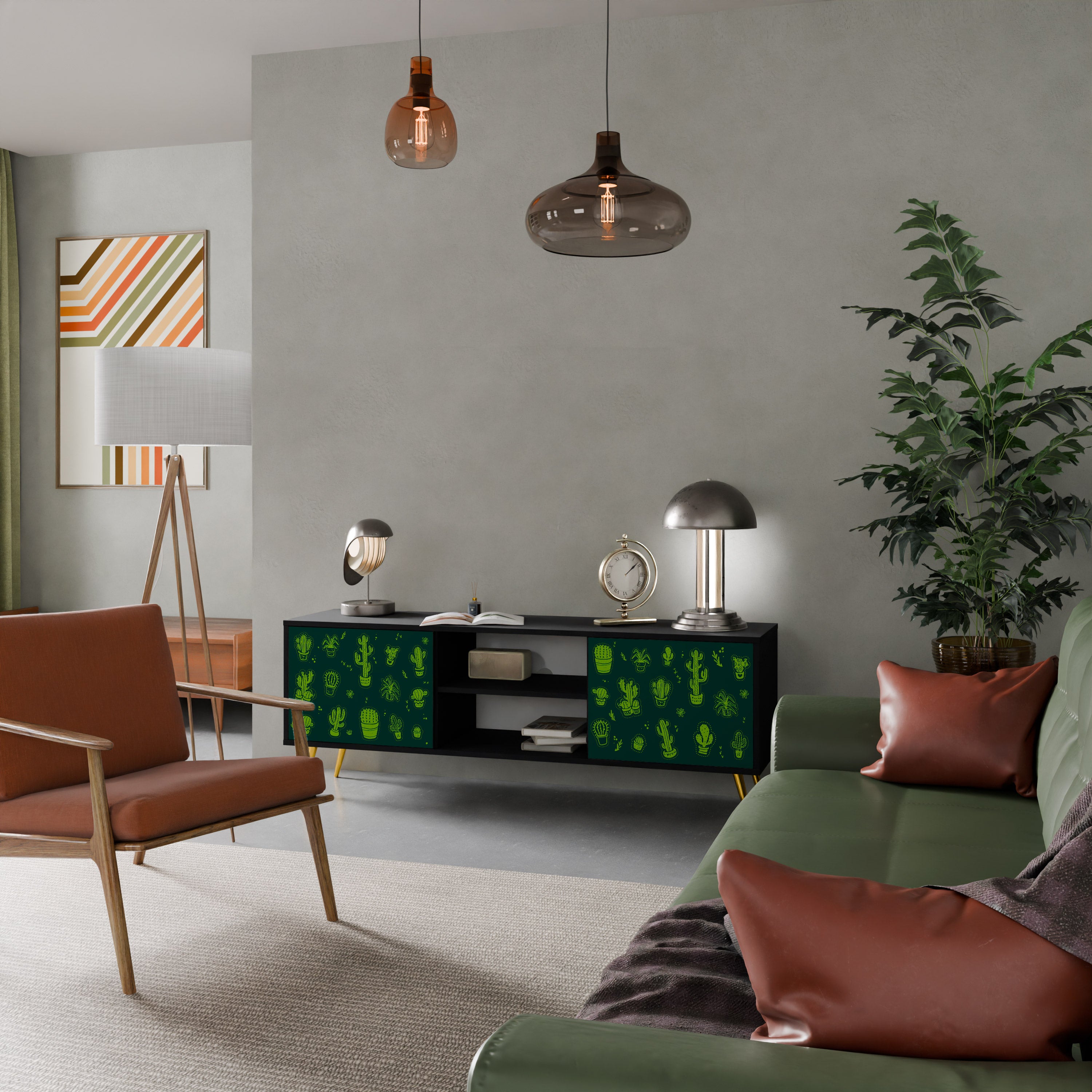 Βάση τηλεόρασης DESERT GREEN με 2 πόρτες σε μαύρο φινίρισμα