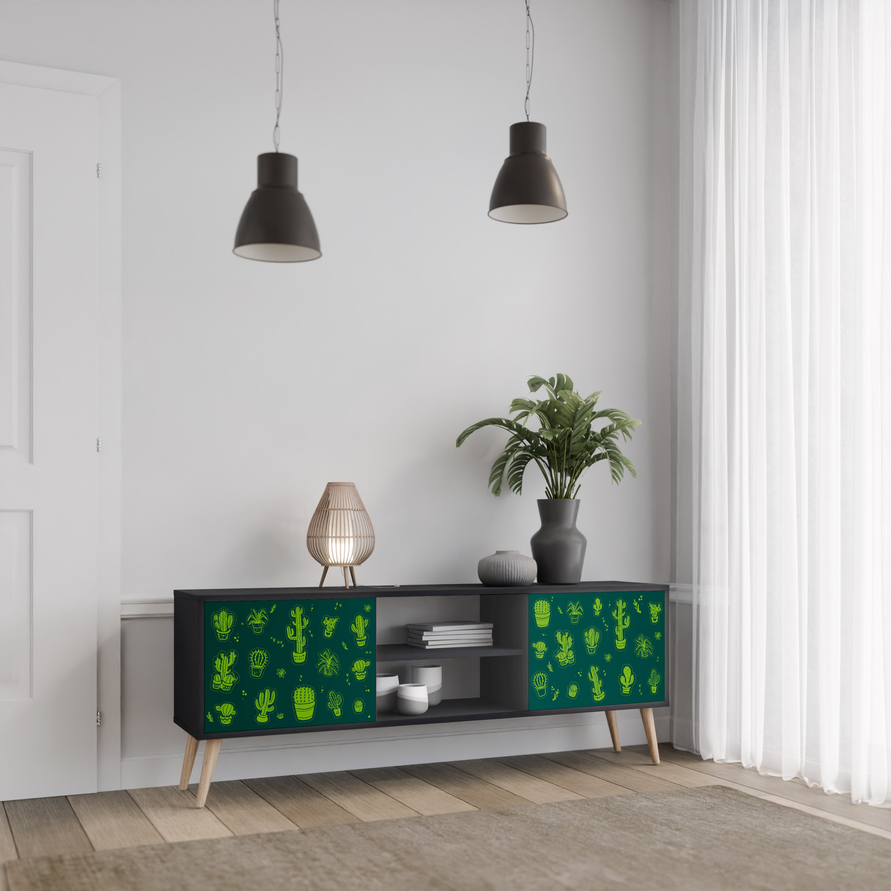 Βάση τηλεόρασης DESERT GREEN με 2 πόρτες σε μαύρο φινίρισμα