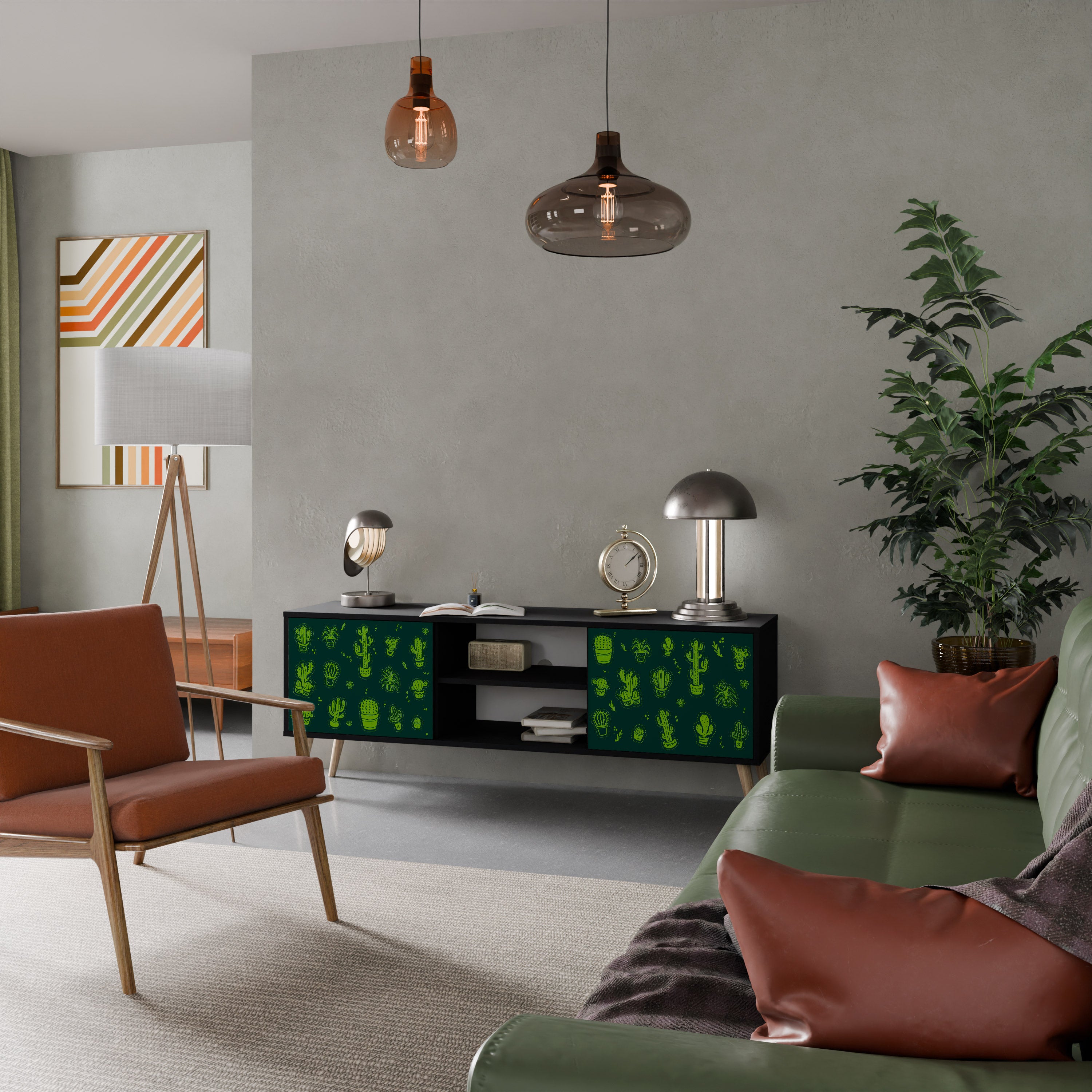 Βάση τηλεόρασης DESERT GREEN με 2 πόρτες σε μαύρο φινίρισμα