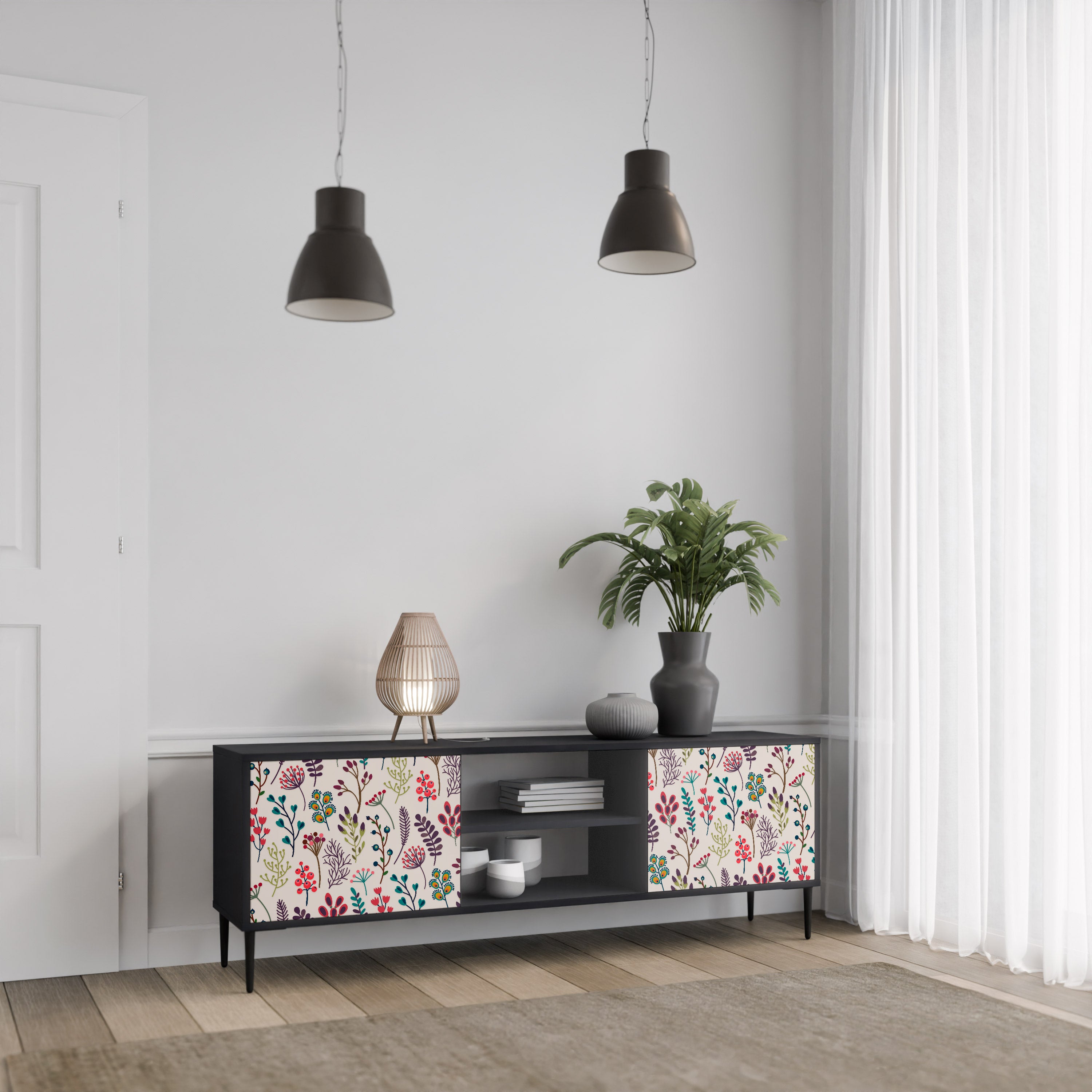 Βάση τηλεόρασης AUTUMN SUNDRIES με 2 πόρτες σε μαύρο φινίρισμα