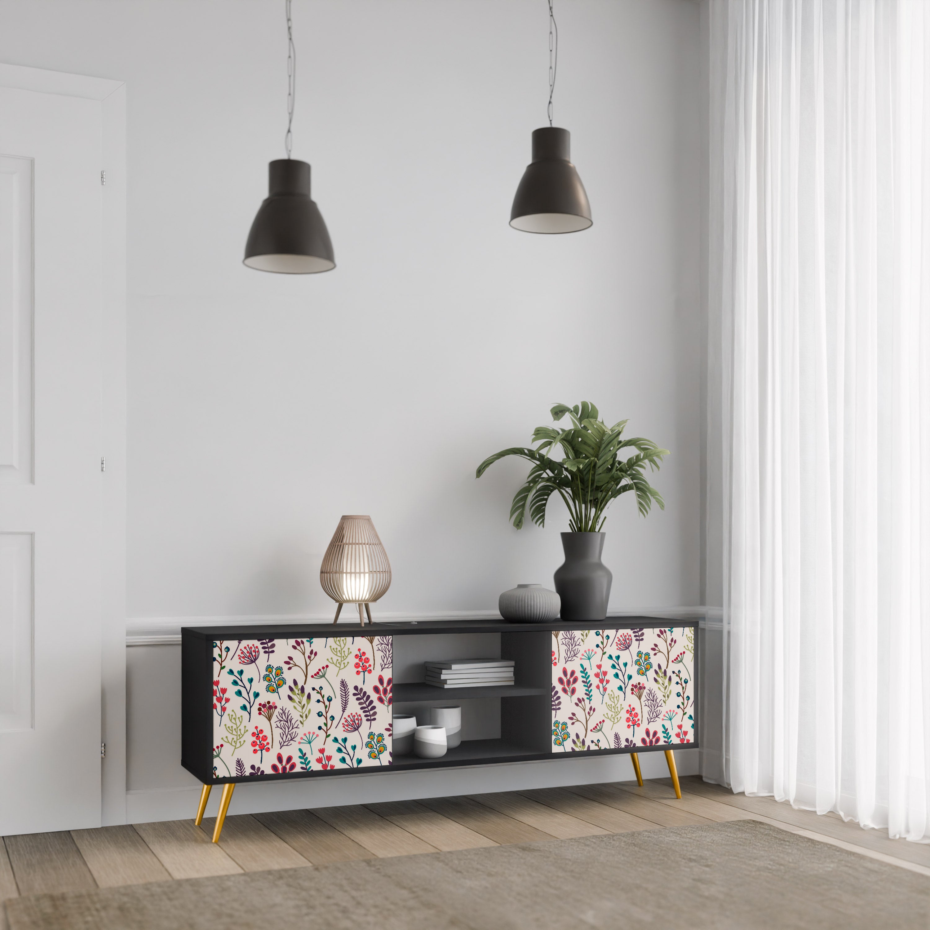 Βάση τηλεόρασης AUTUMN SUNDRIES με 2 πόρτες σε μαύρο φινίρισμα