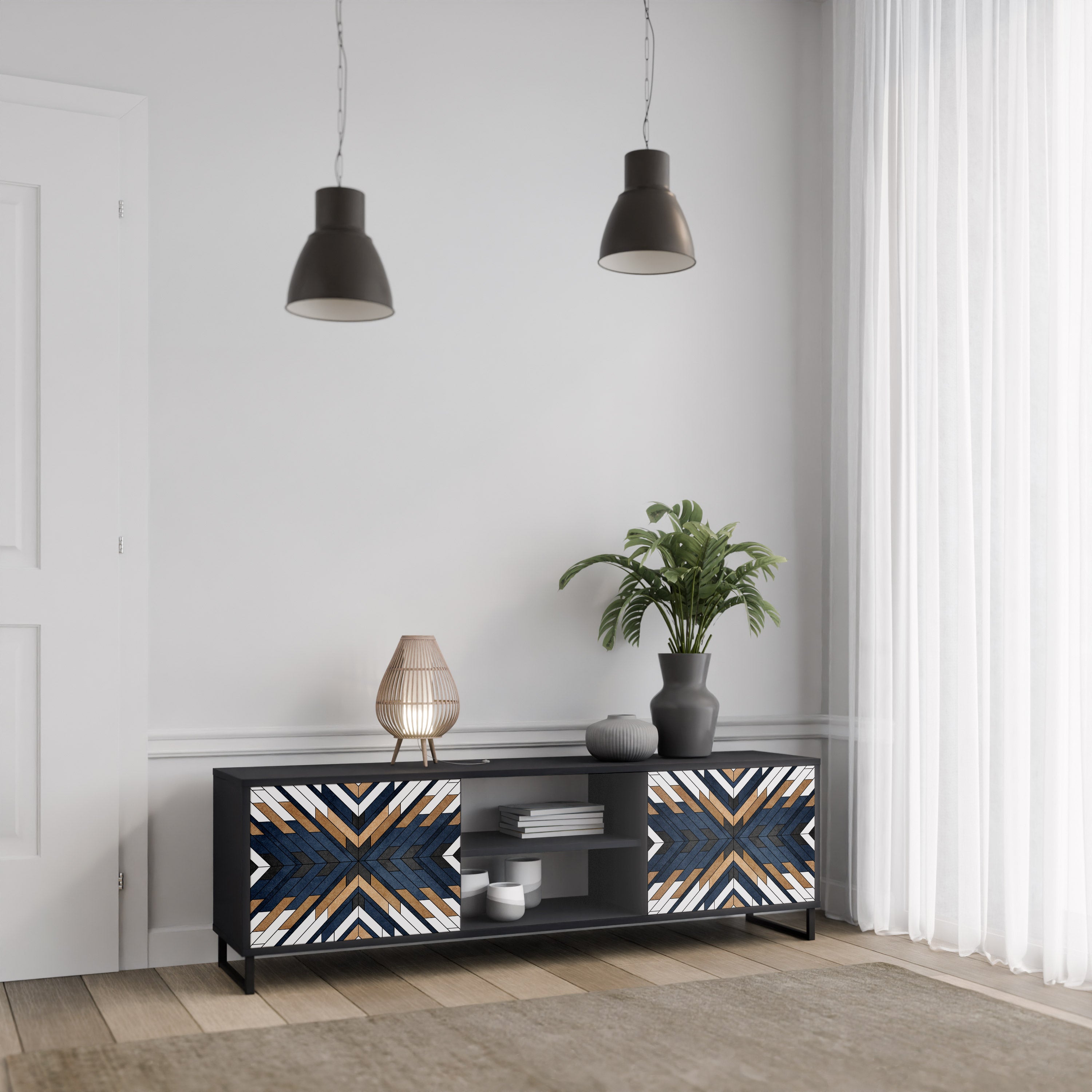 Βάση τηλεόρασης ARTFUL GEOMETRIA 2 πορτών σε μαύρο φινίρισμα