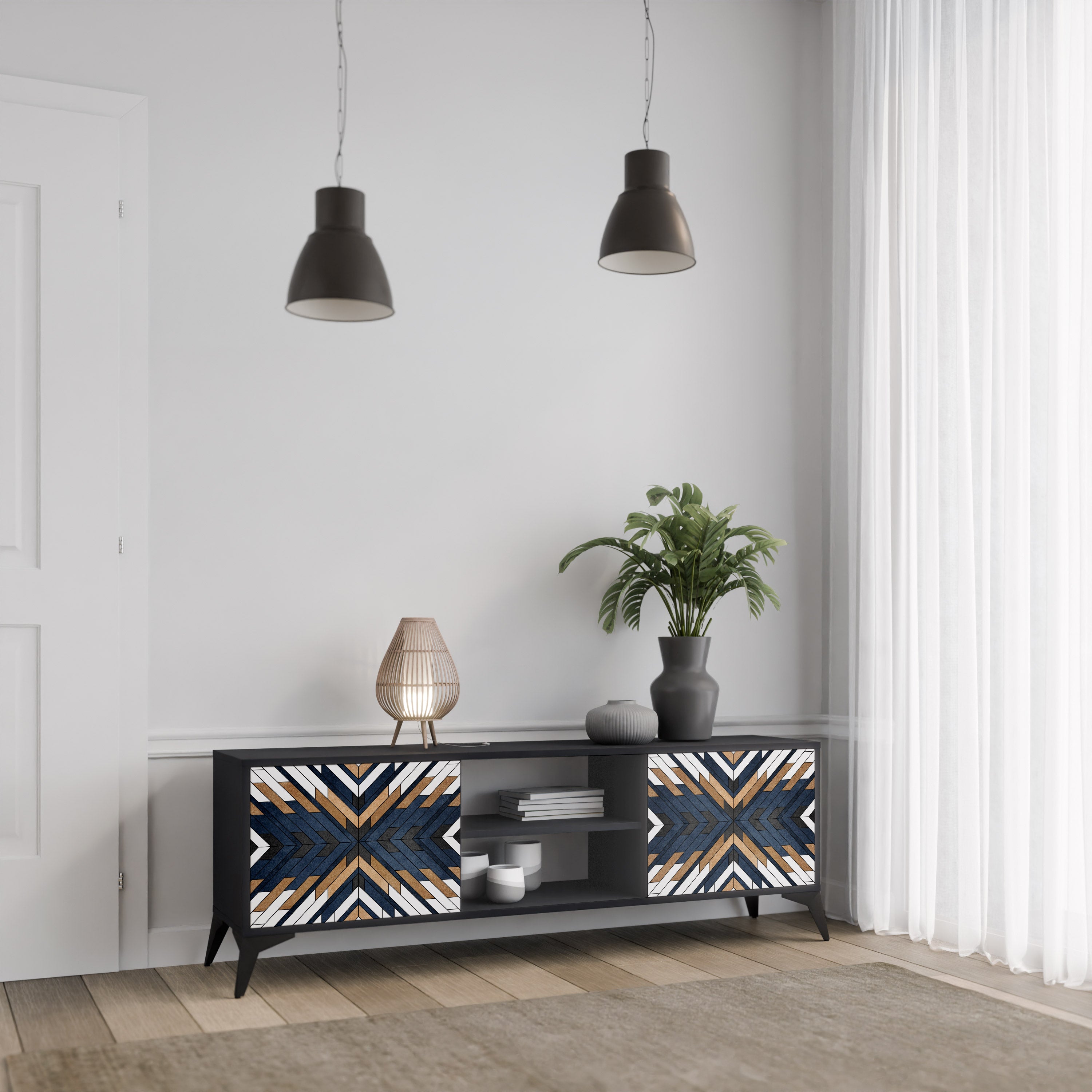 Βάση τηλεόρασης ARTFUL GEOMETRIA 2 πορτών σε μαύρο φινίρισμα