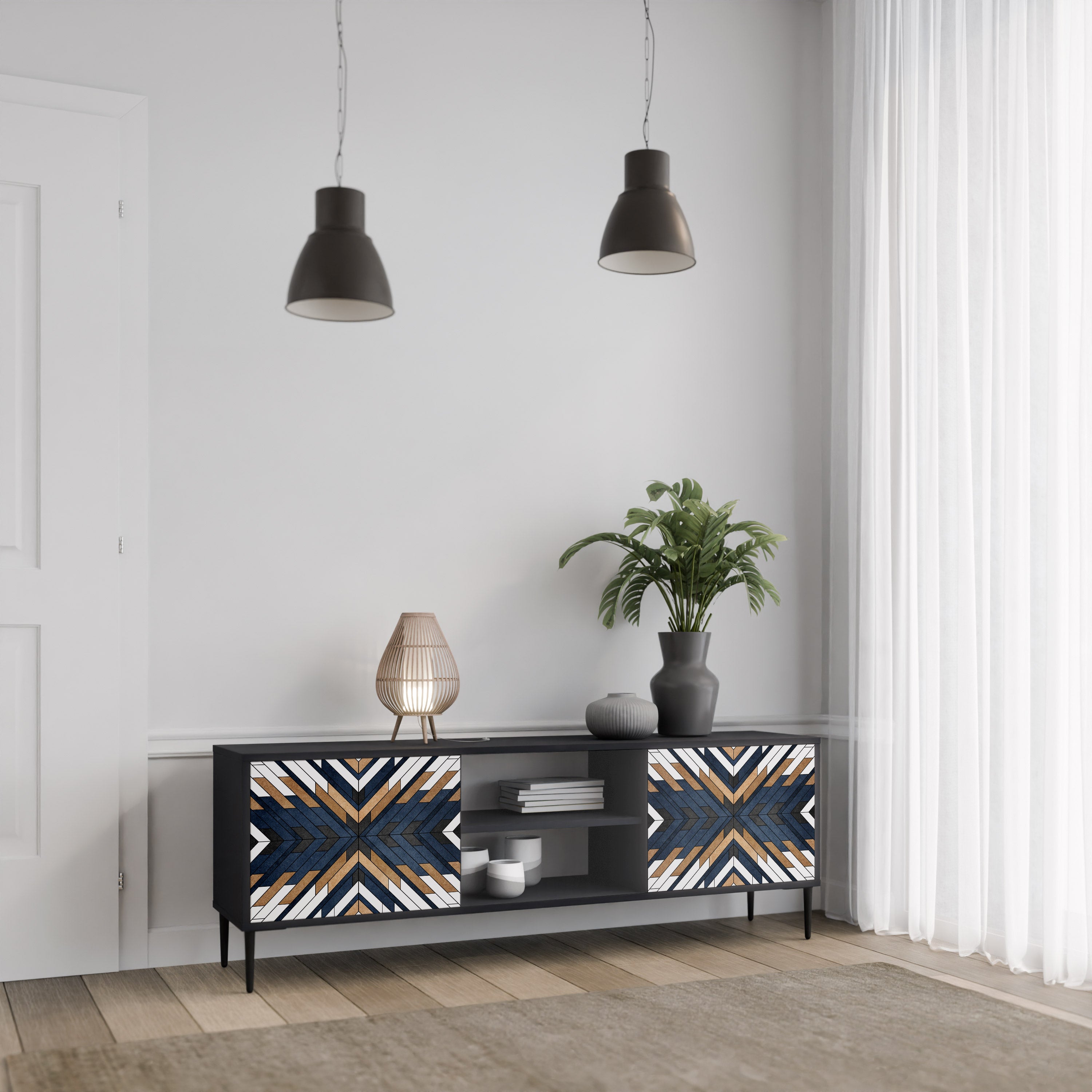 Βάση τηλεόρασης ARTFUL GEOMETRIA 2 πορτών σε μαύρο φινίρισμα