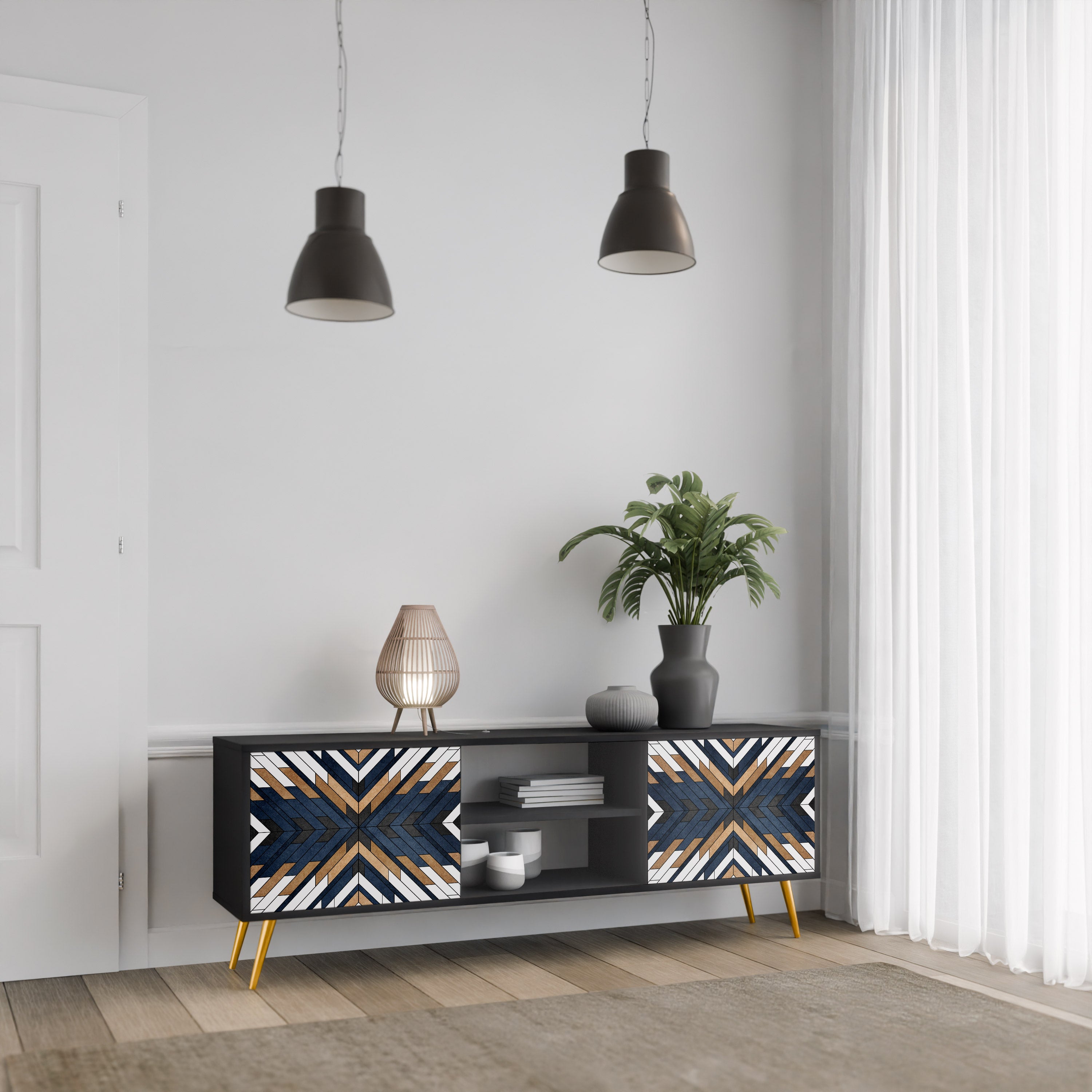 Βάση τηλεόρασης ARTFUL GEOMETRIA 2 πορτών σε μαύρο φινίρισμα