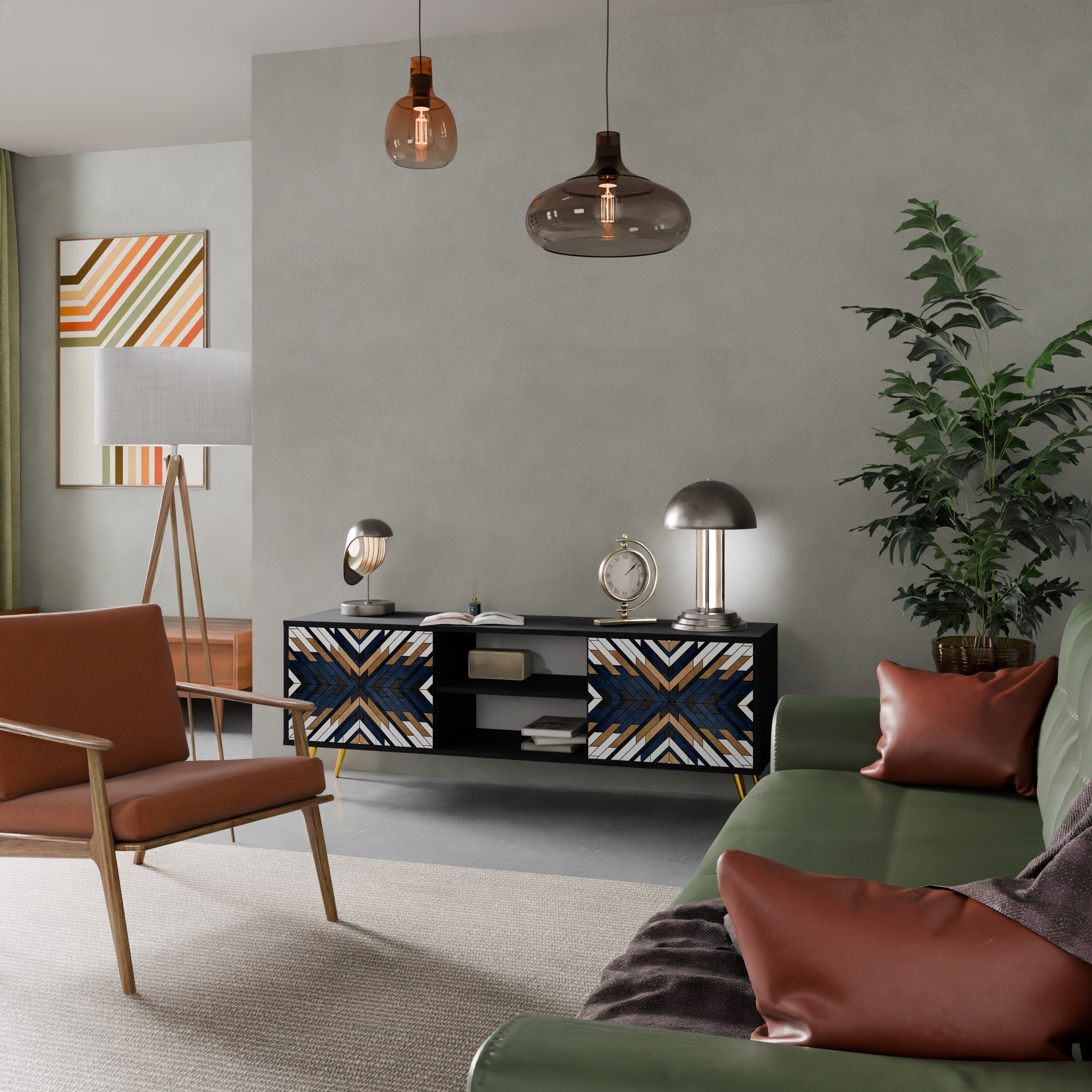 Βάση τηλεόρασης ARTFUL GEOMETRIA 2 πορτών σε μαύρο φινίρισμα