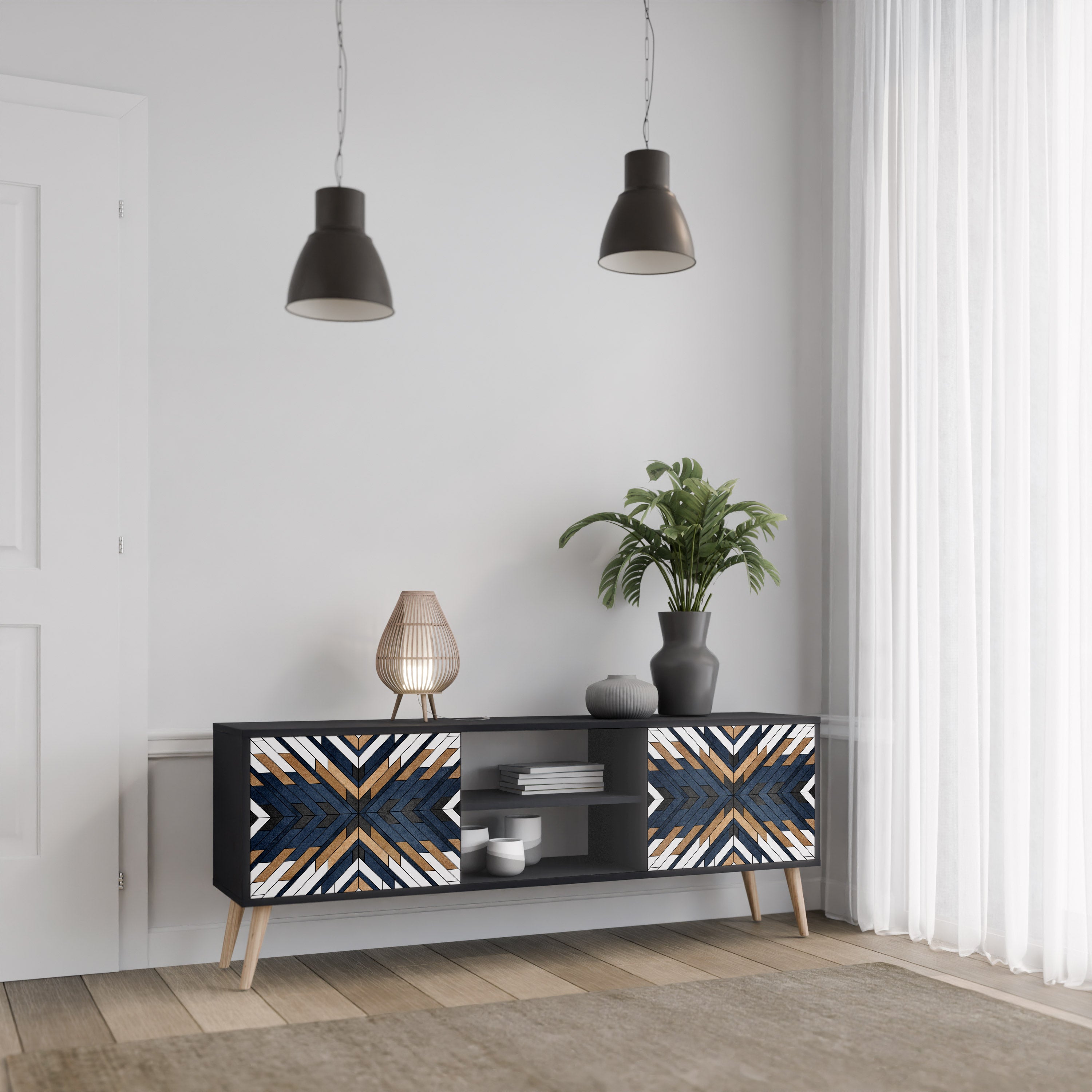 Βάση τηλεόρασης ARTFUL GEOMETRIA 2 πορτών σε μαύρο φινίρισμα