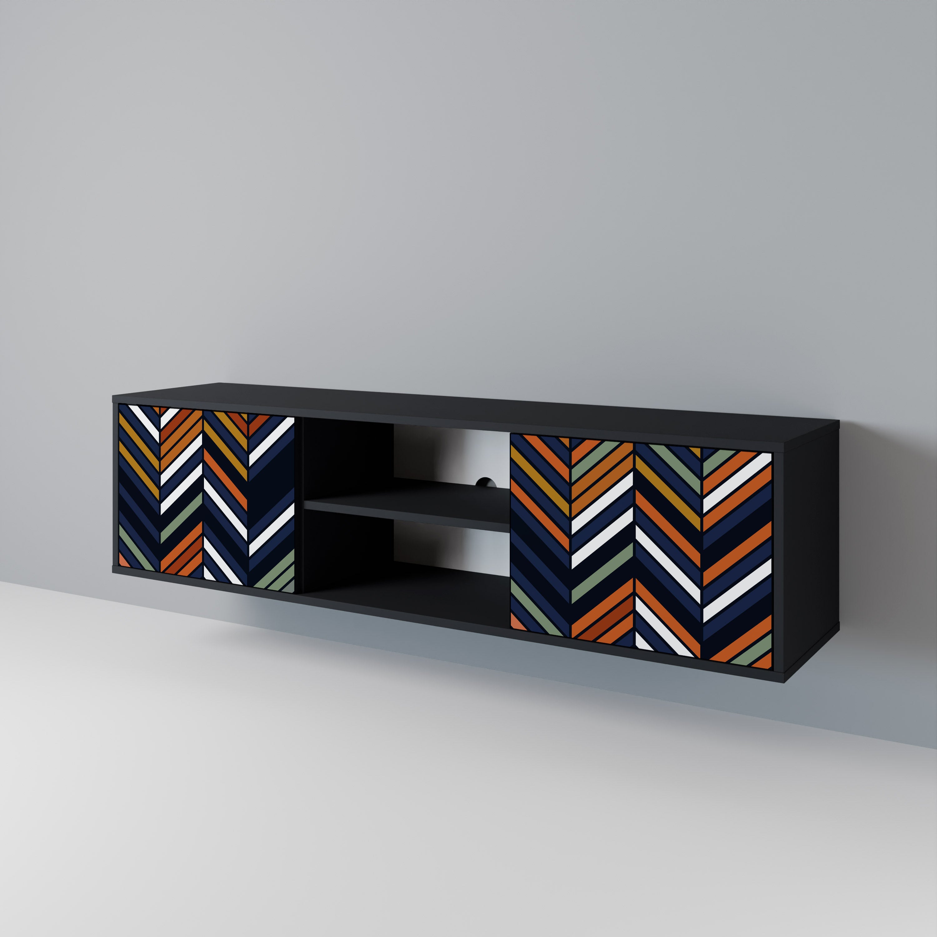 Βάση τηλεόρασης VIBRANT PATCHWORK 2 θυρών σε μαύρο φινίρισμα