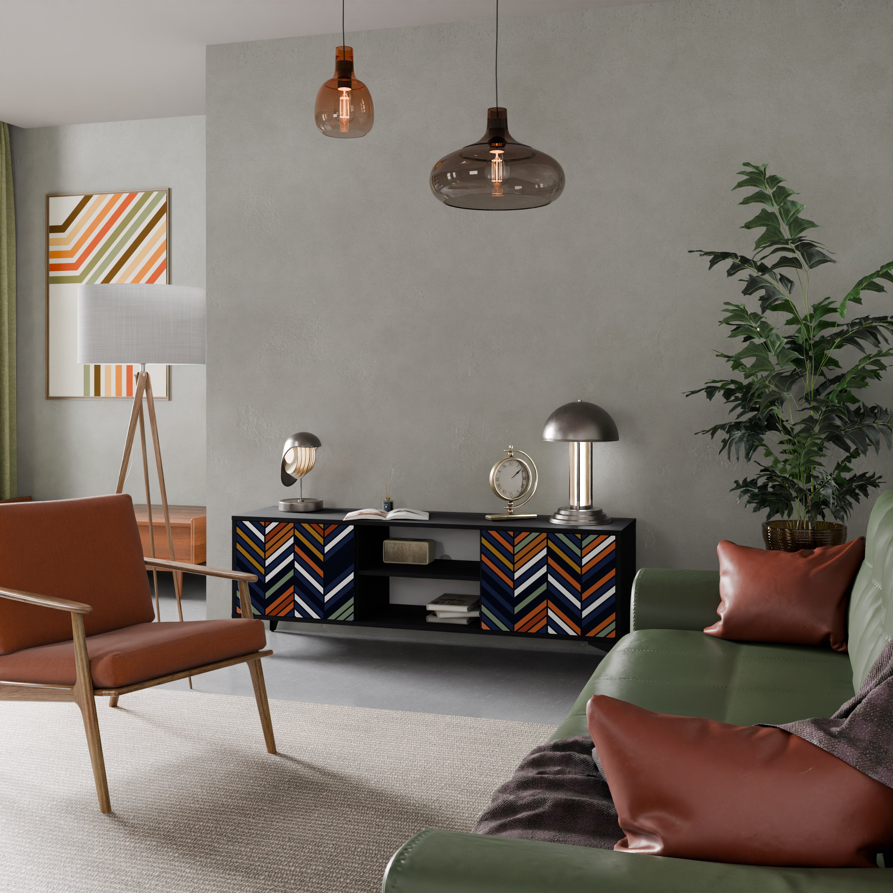 Βάση τηλεόρασης VIBRANT PATCHWORK 2 θυρών σε μαύρο φινίρισμα