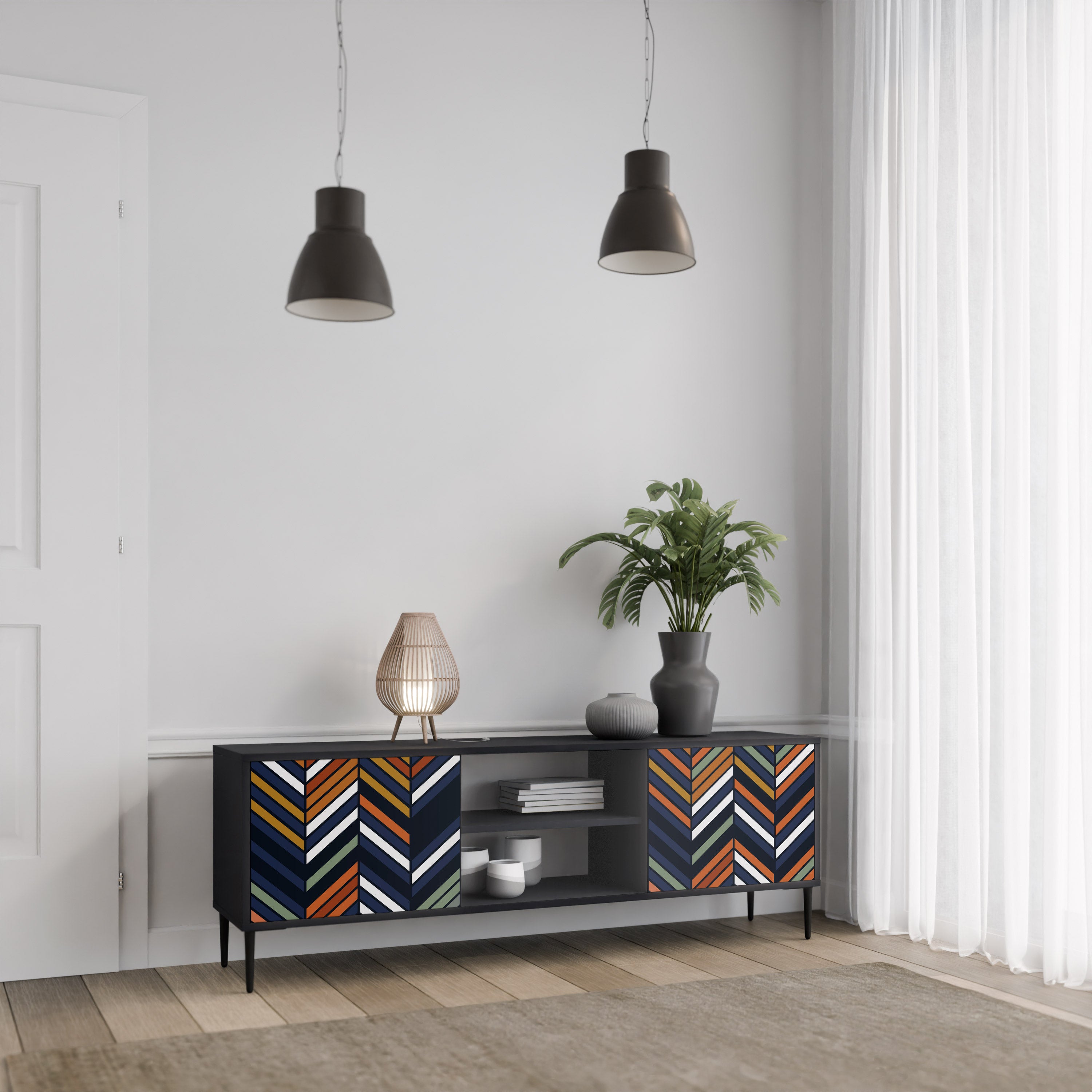 Βάση τηλεόρασης VIBRANT PATCHWORK 2 θυρών σε μαύρο φινίρισμα