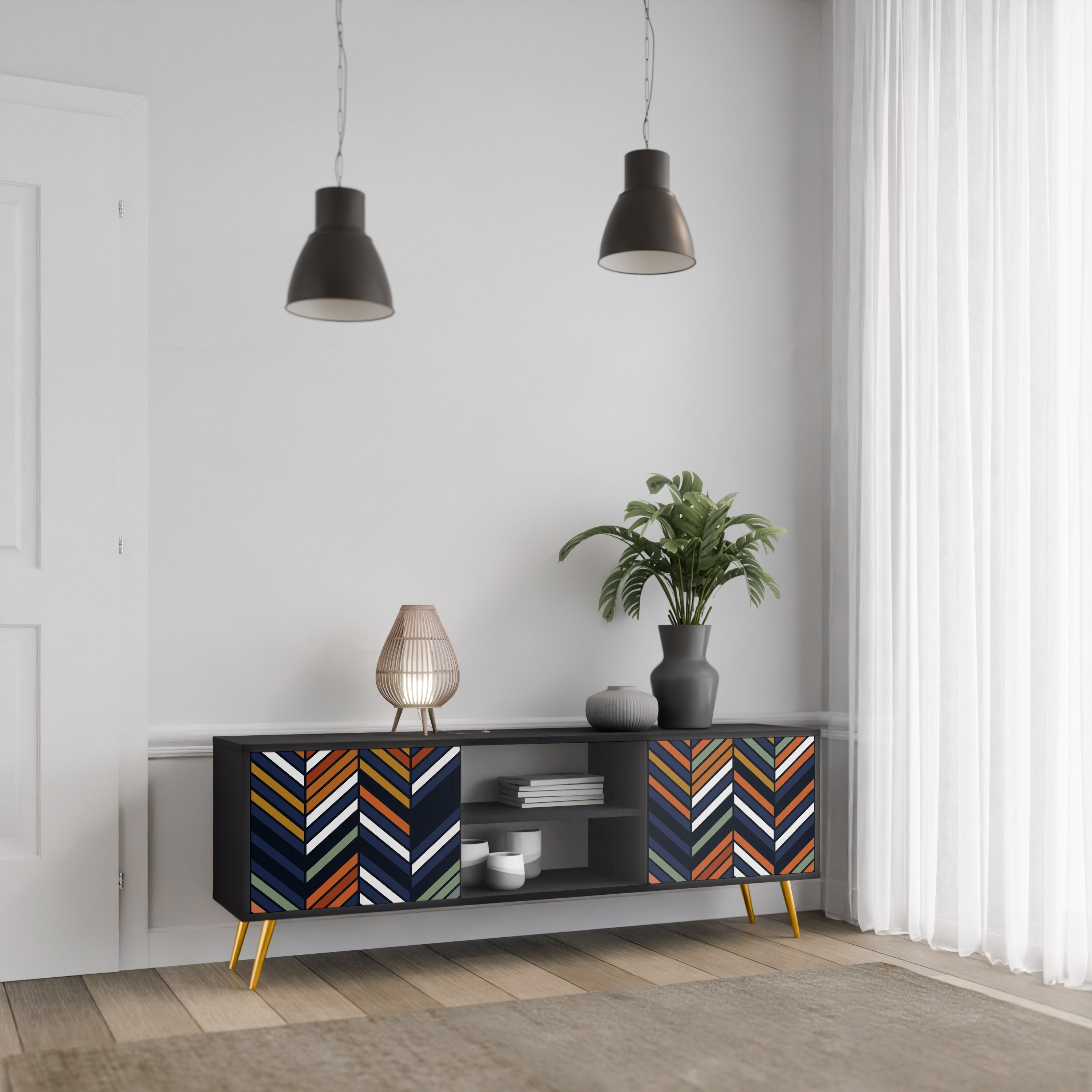 Βάση τηλεόρασης VIBRANT PATCHWORK 2 θυρών σε μαύρο φινίρισμα